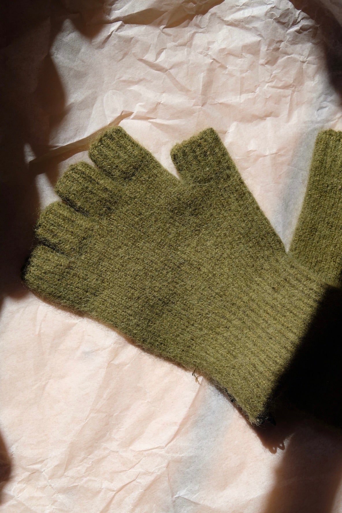 Angora/Lambswool Fingerless Gloves Small Cuff - Fern Green