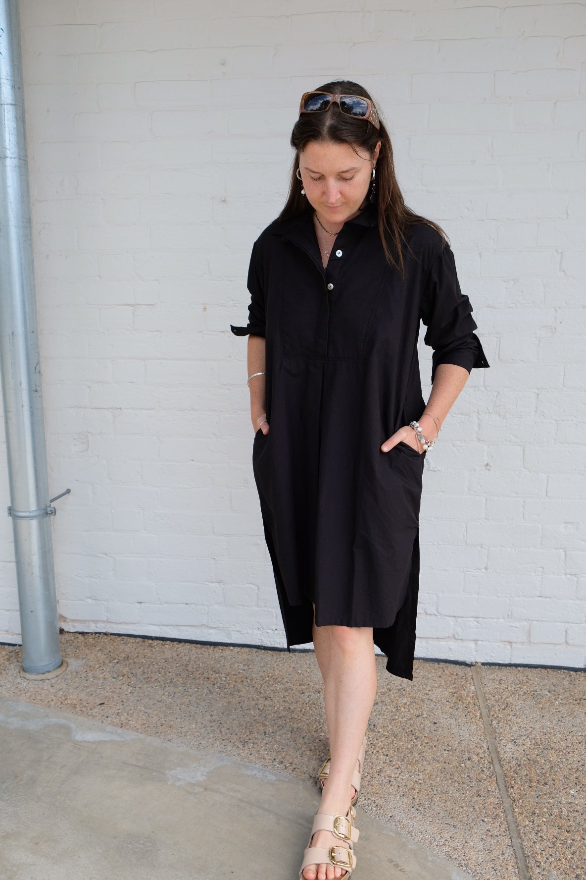 Winifred Shirt Dress- Cotton Poplin - Black