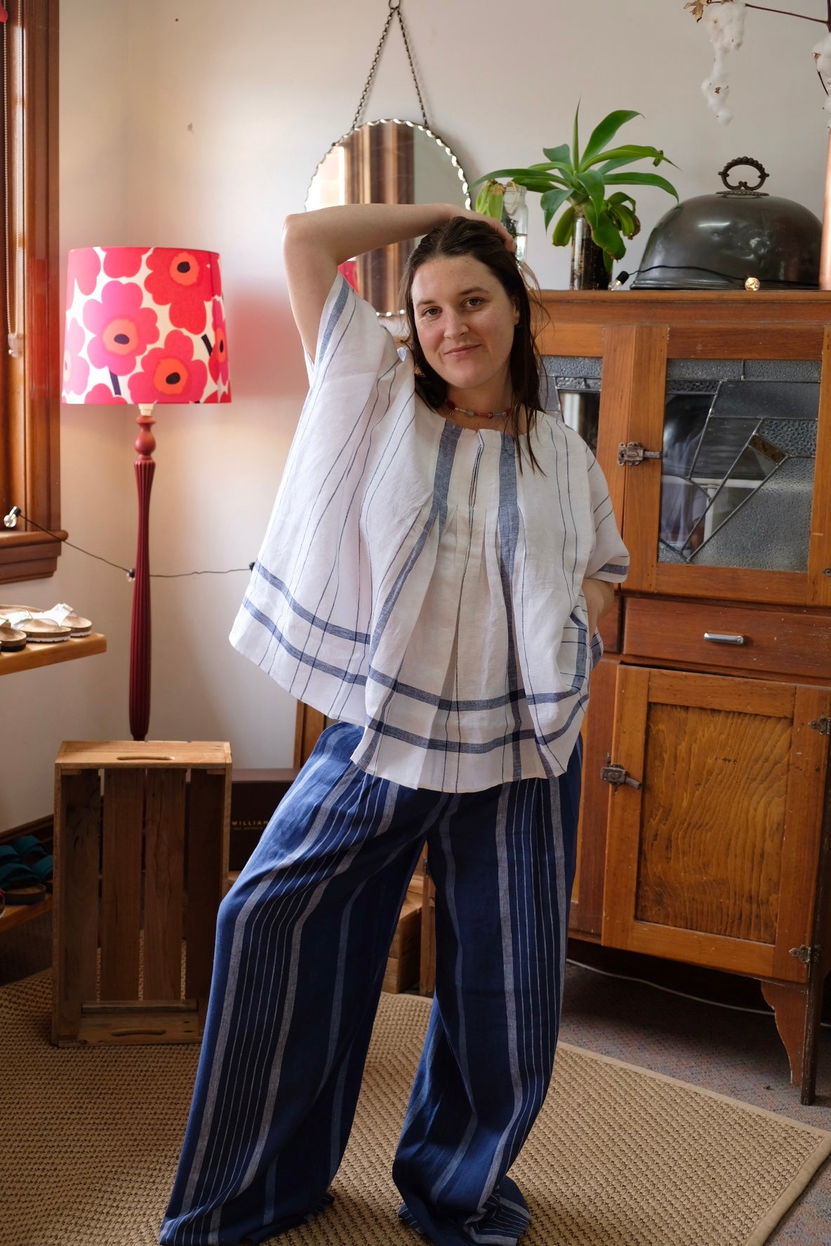Tuck Top Plaid Linen White