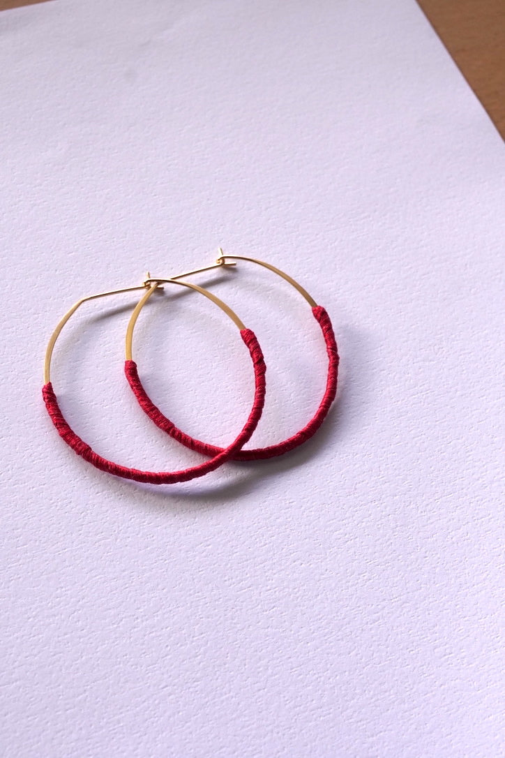 Woven Earrings Red and Gold Plated