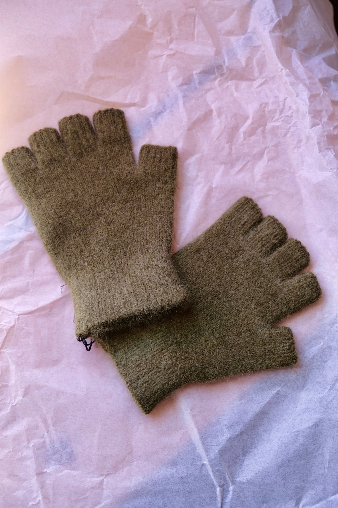 Angora/Lambswool Fingerless Gloves Small Cuff - Fern Green