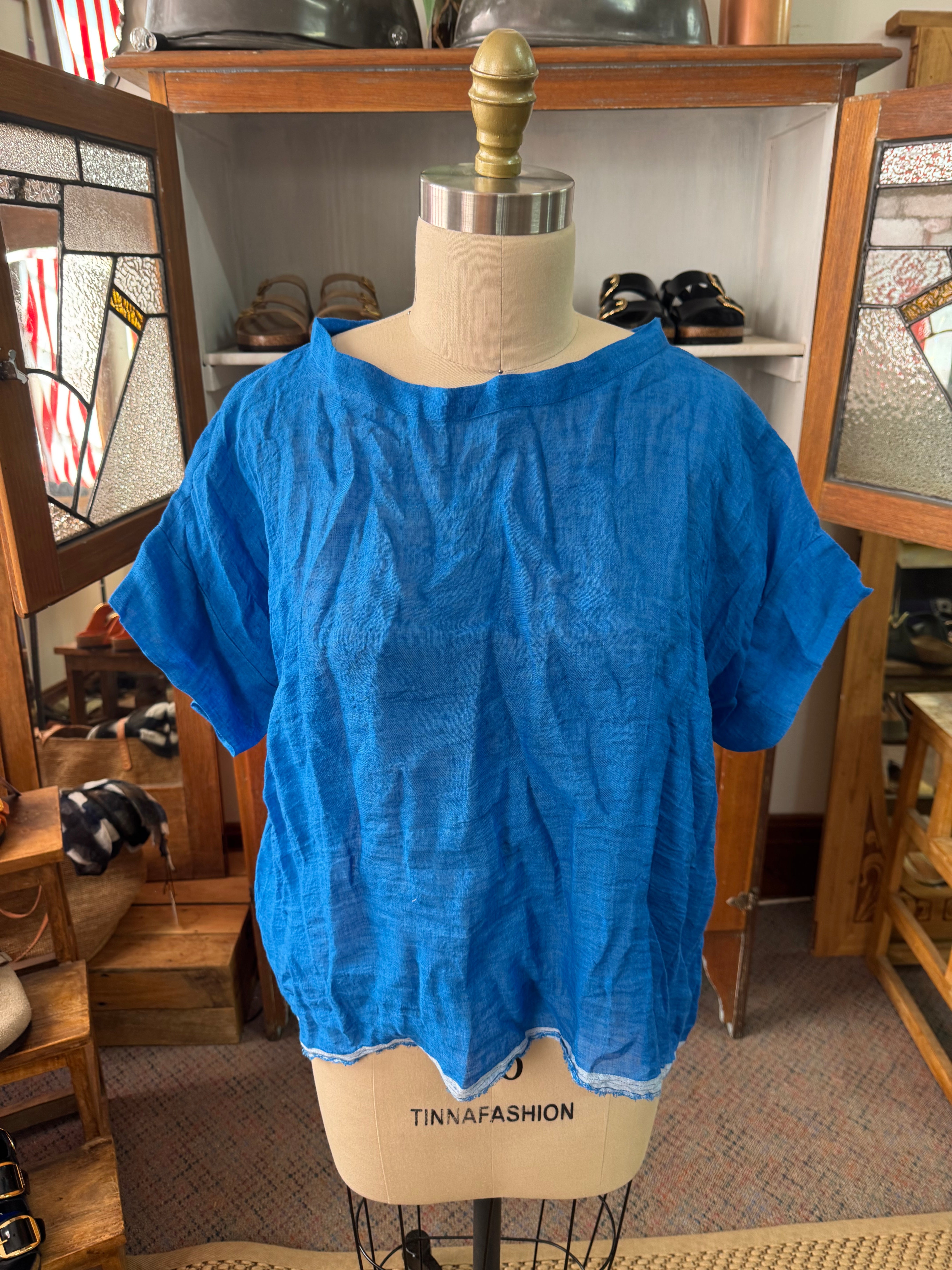 Gauze linen Tee - Azure
