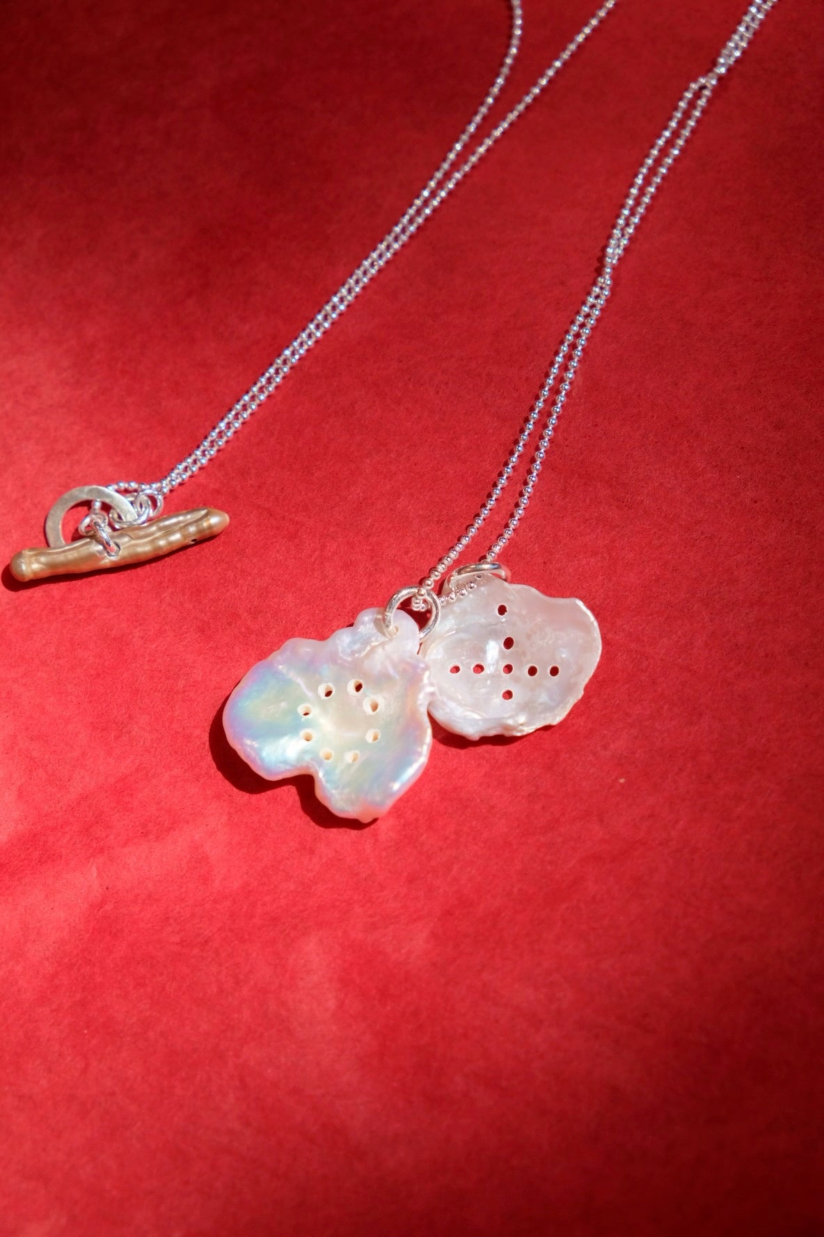 XO necklace sterling silver and keshi pearls