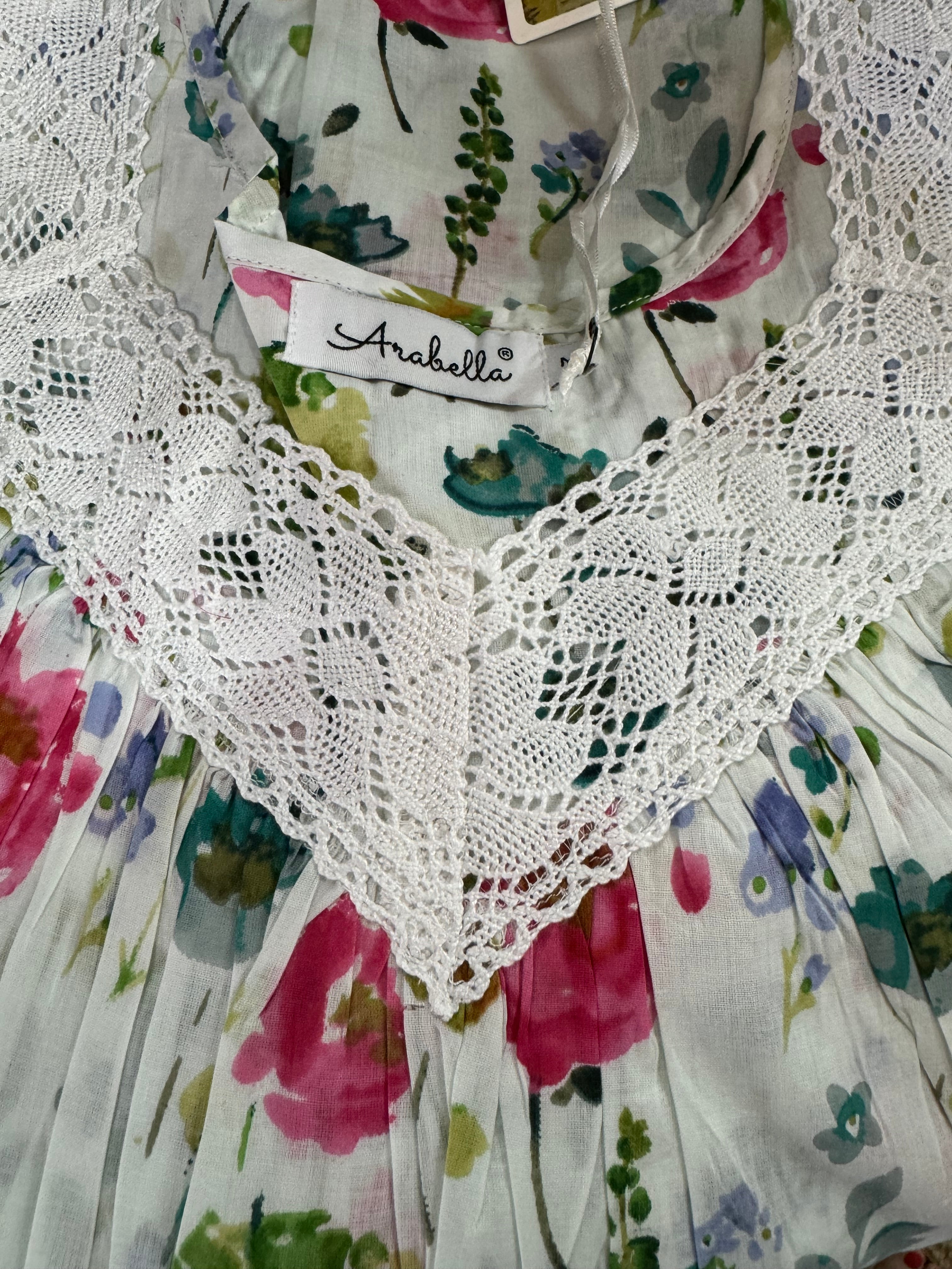 Hand Block Printed V Neck Nightie laced - Watercolour Floral Print