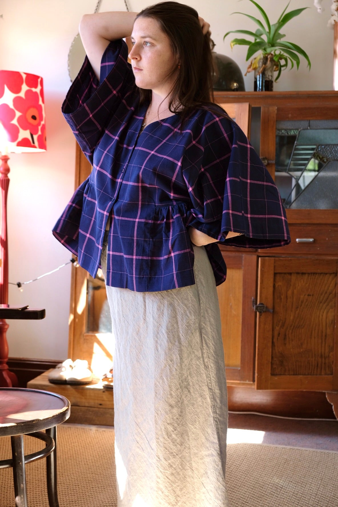 Kiki Kimono Sleeve Blouse - Indigo/Pink