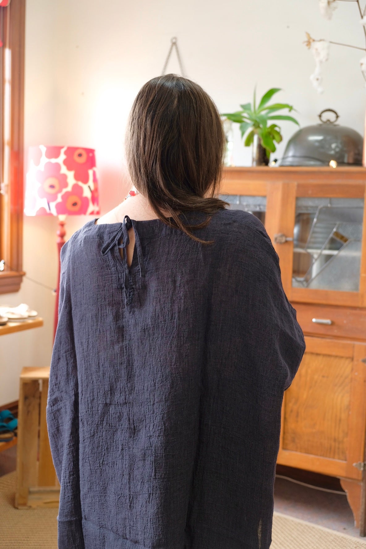 Isabelle Linen Gauze Square Neck Top - Blackwood