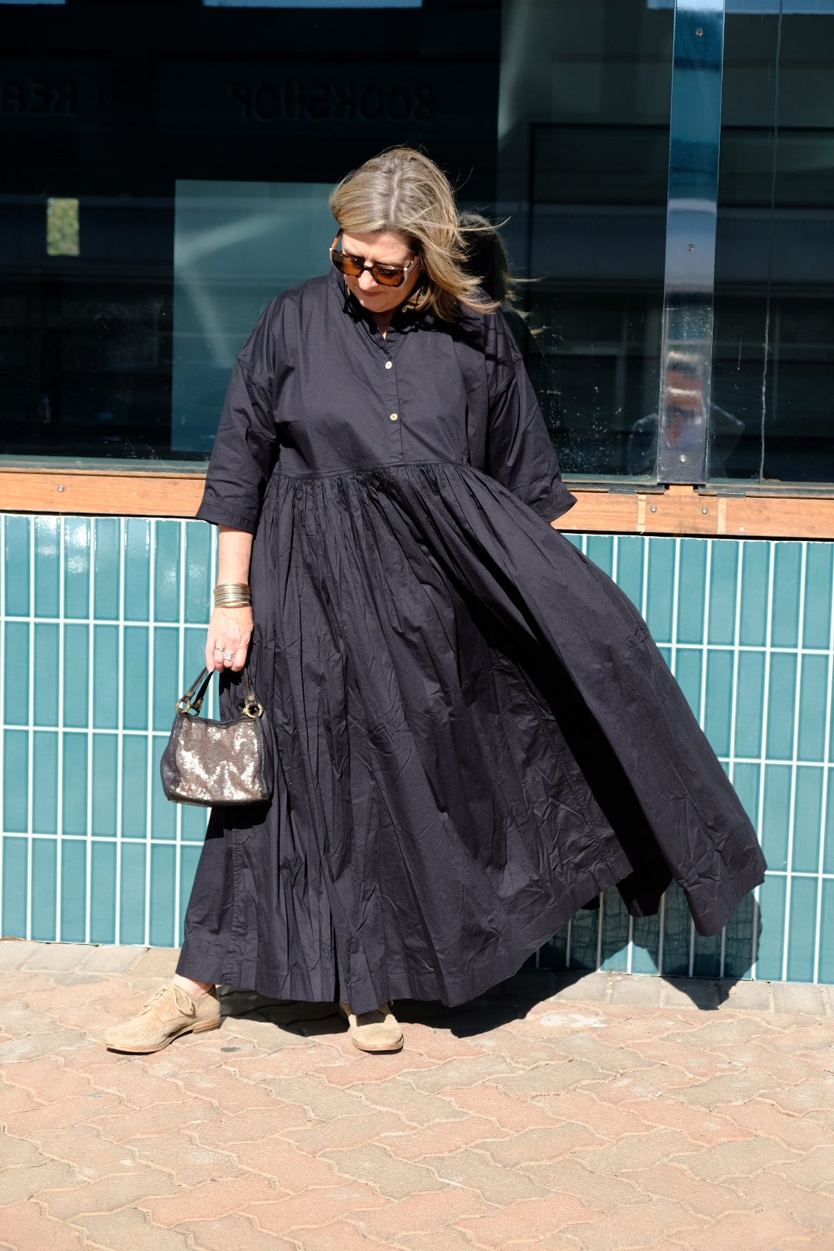 Edith Long Dress Cotton Twill - Black
