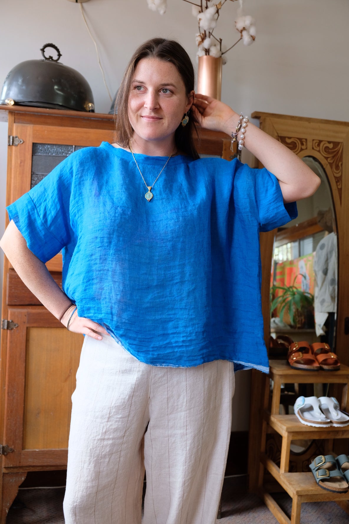 Gauze linen Tee - Azure