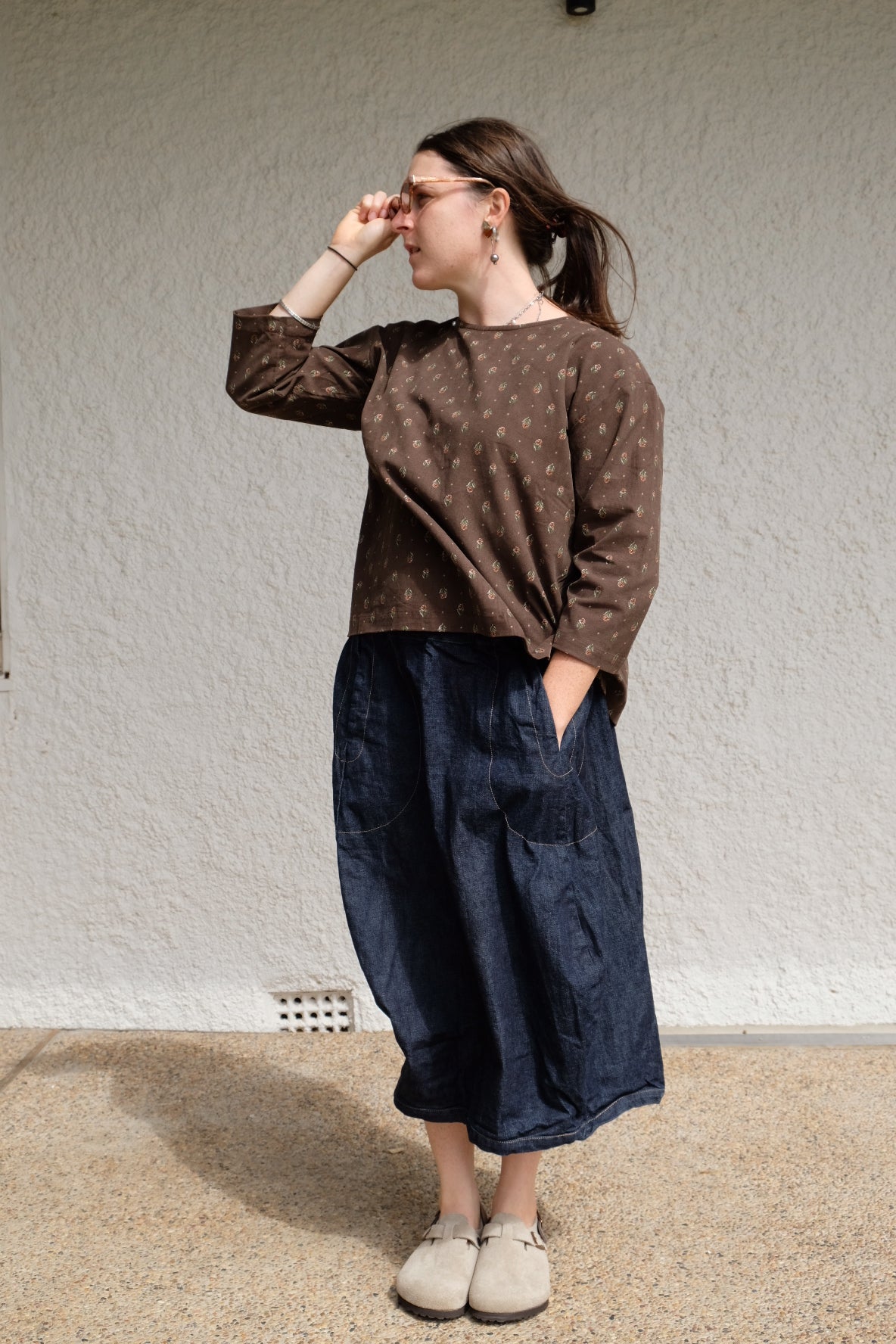 Gertie Top - printed Choc Cord