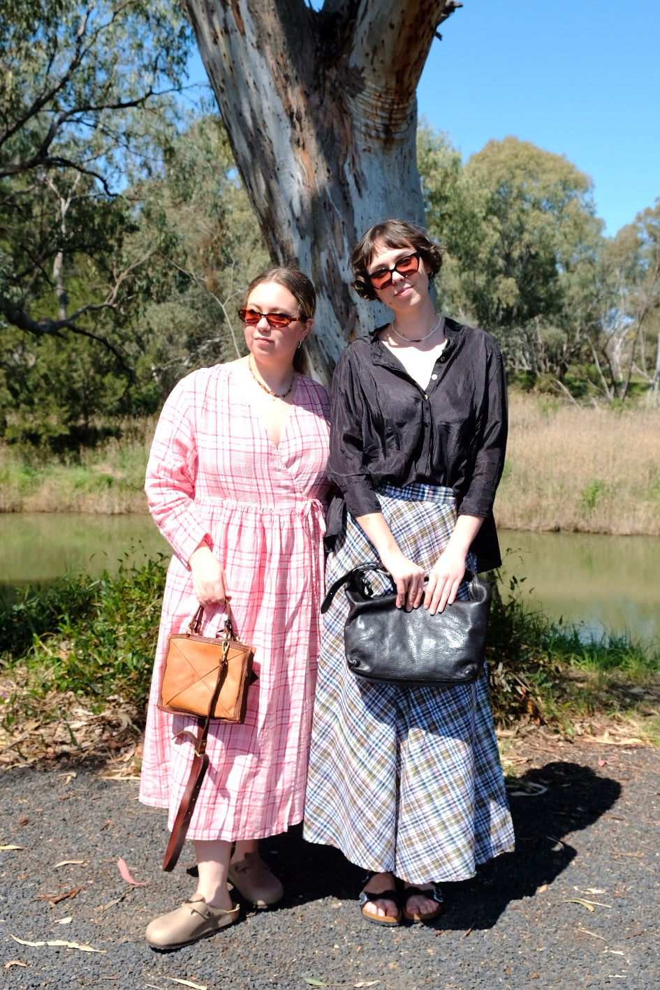 Amilie Wrap Dress - Red & Pink Check Linen