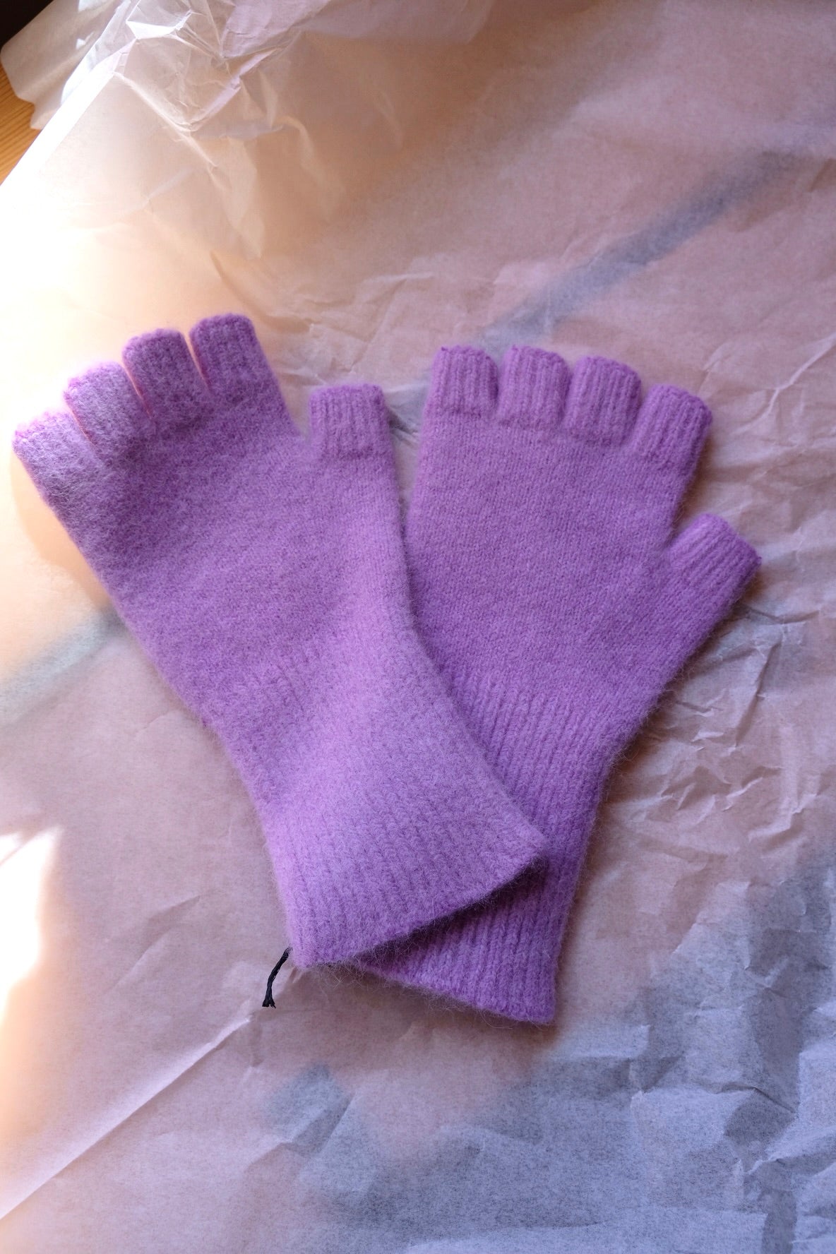 Angora/Lambswool Fingerless Gloves medium cuff - Lilac