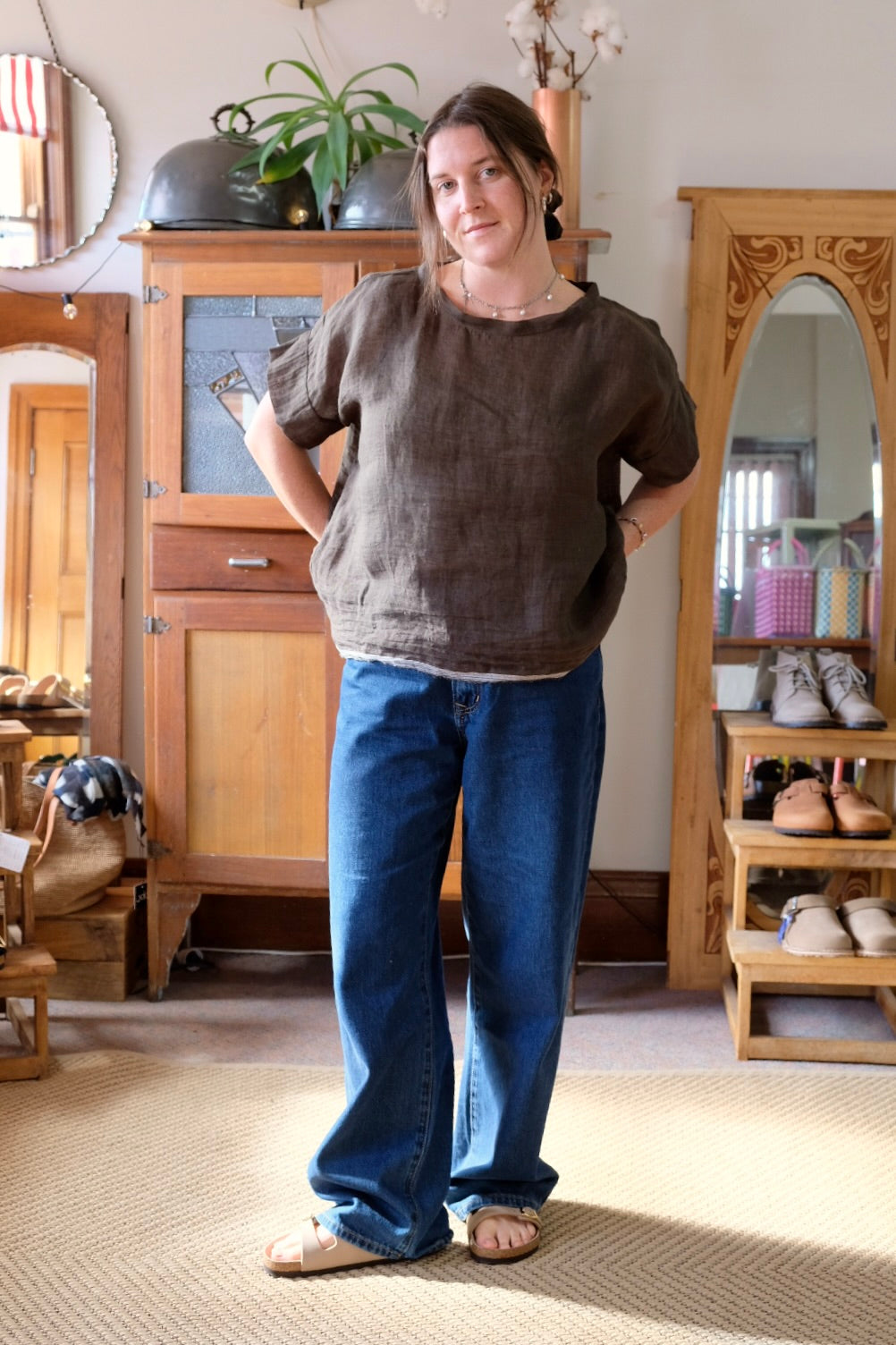 Gauze linen Tee - Khaki