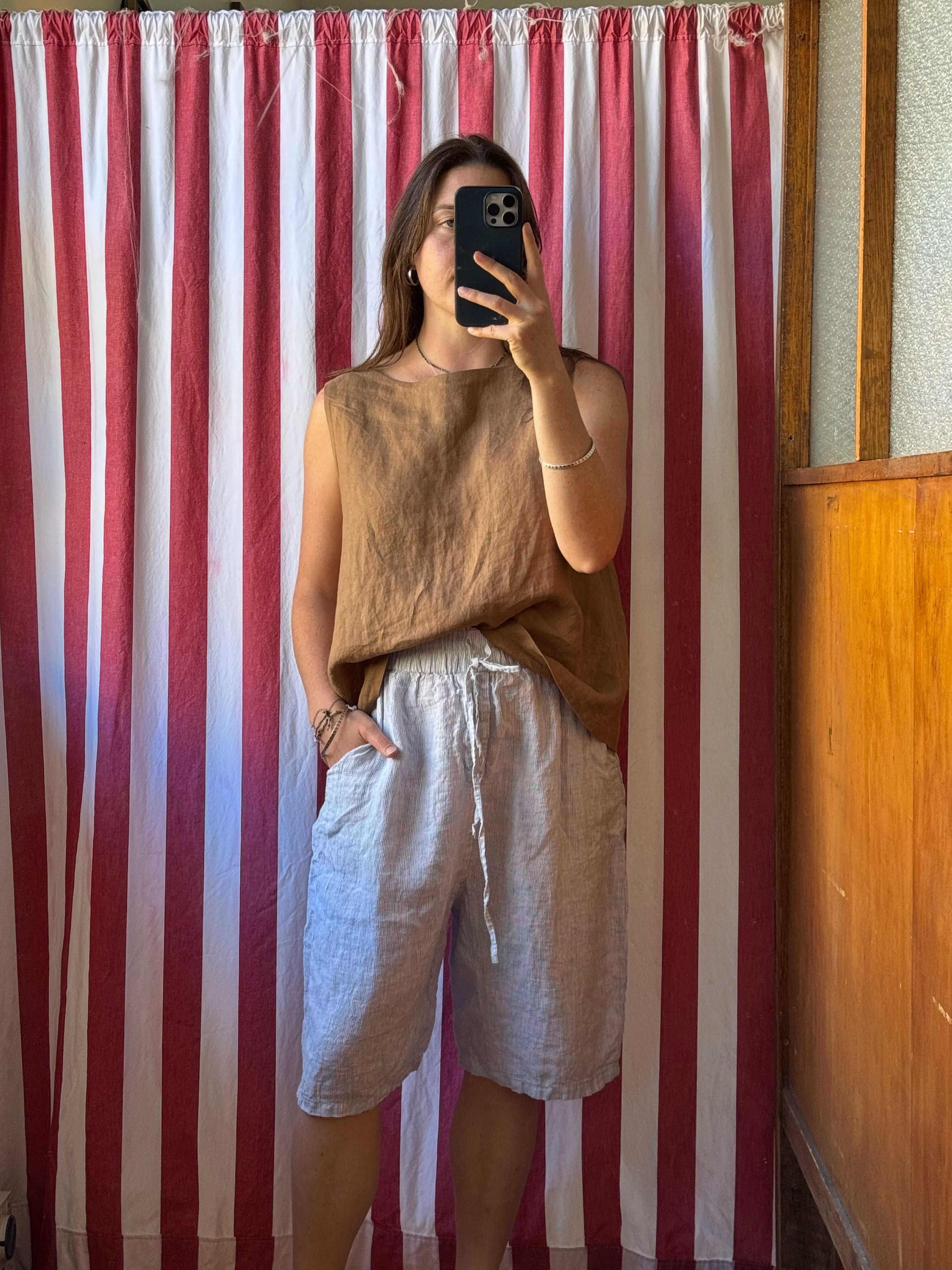 JAYA SHORTS - LINEN - Blue Pin Stripe