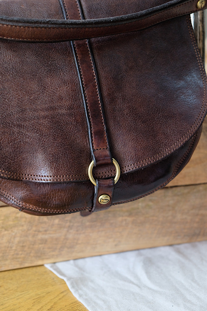 Eracle Shoulder Bag with Brass Ring - Dark Brown