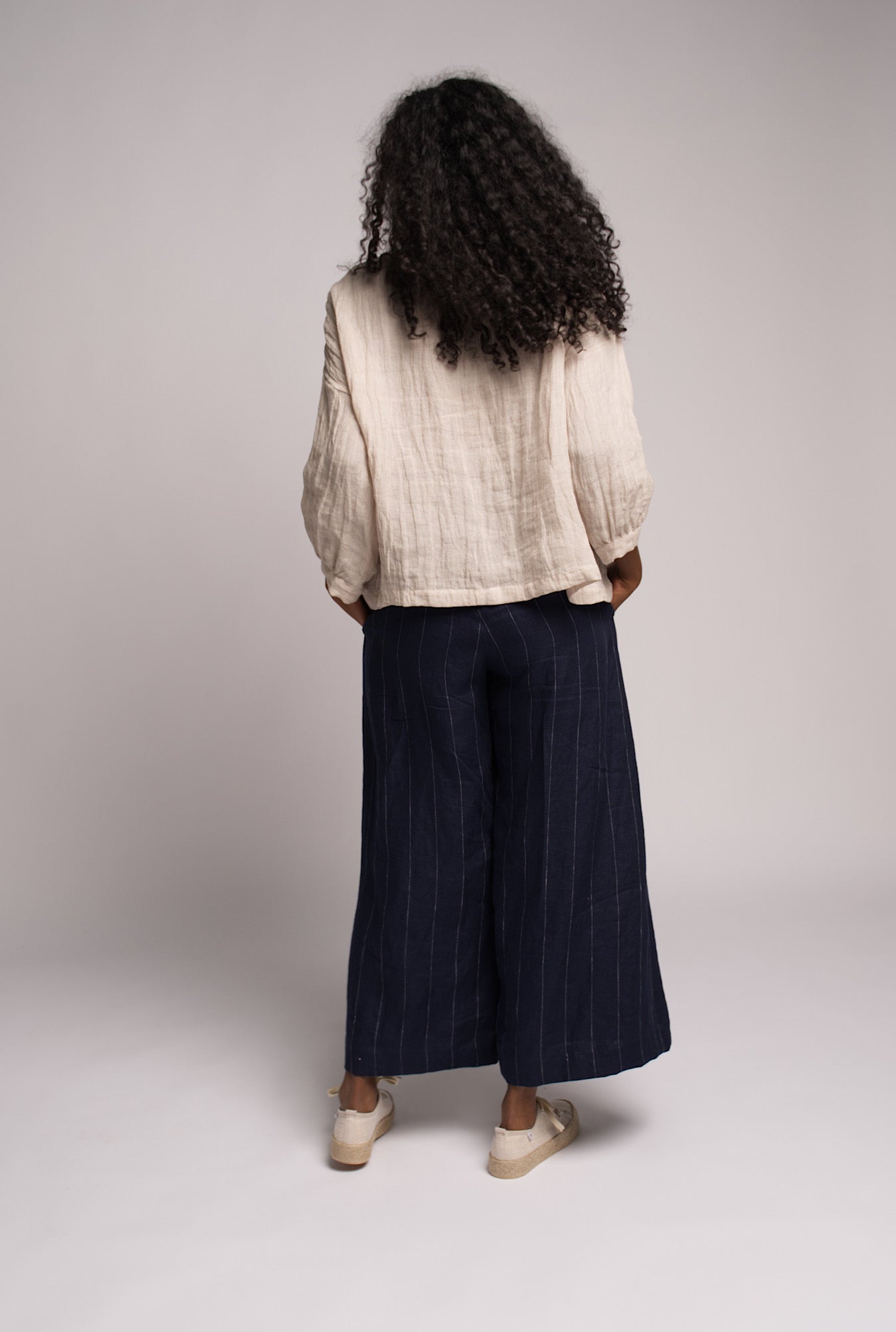 Lara Pant Linen Twill - Navy Stripe