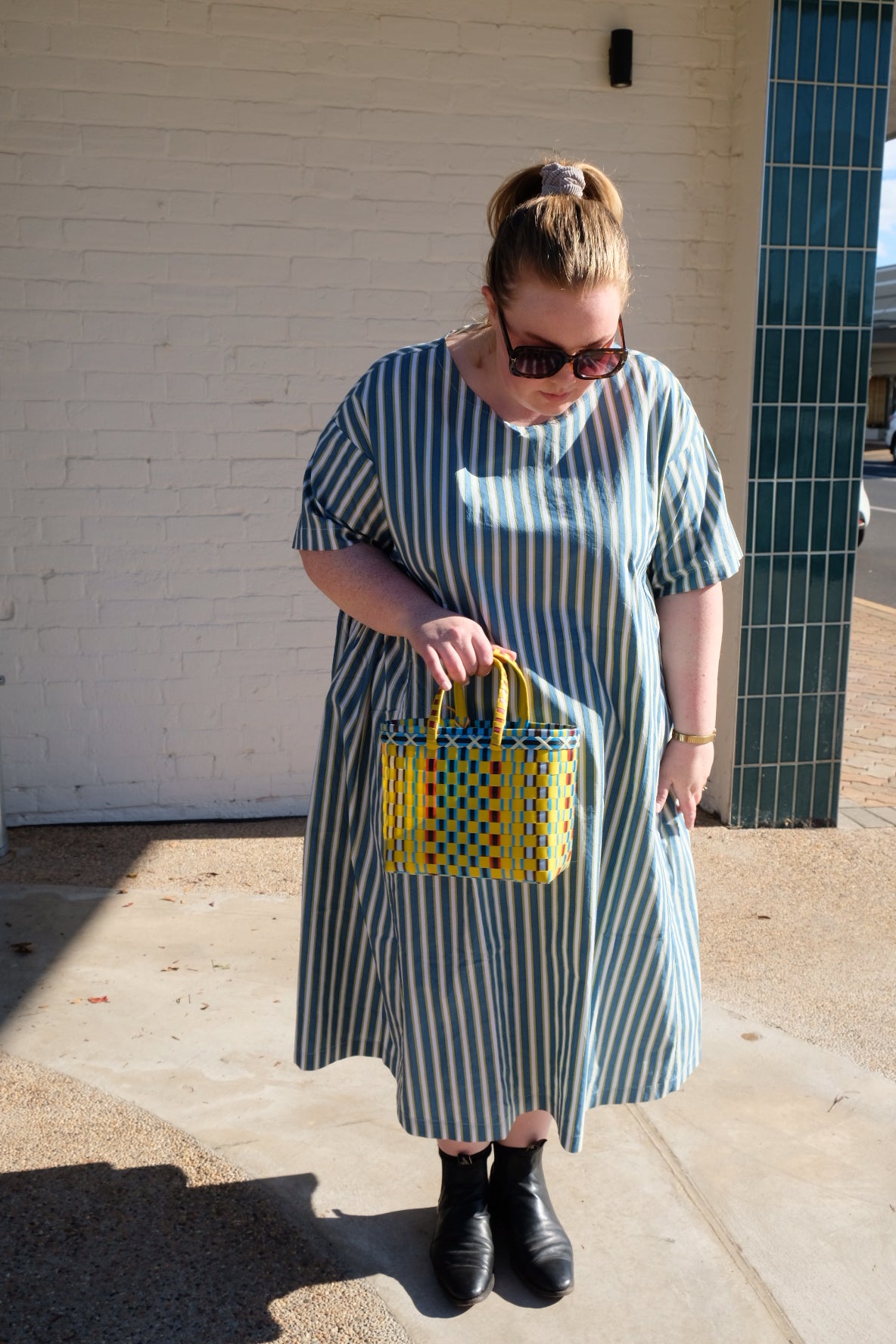Holly Dress Cotton Poplin - Cool Stripe