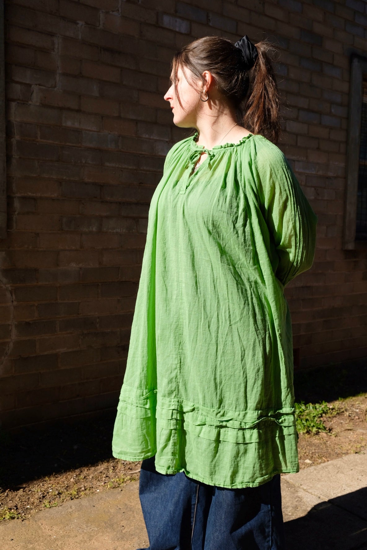 Tansy Raglan Sleeve Dress Cotton Voile - Matcha