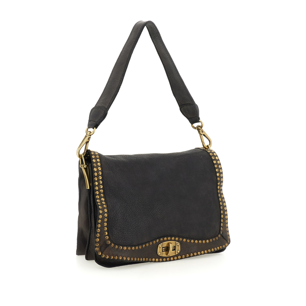 Kura shoulder Bag with studs - Brown