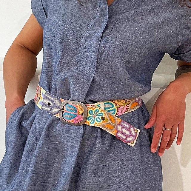 Folklorica embroidered wool Belt - cream