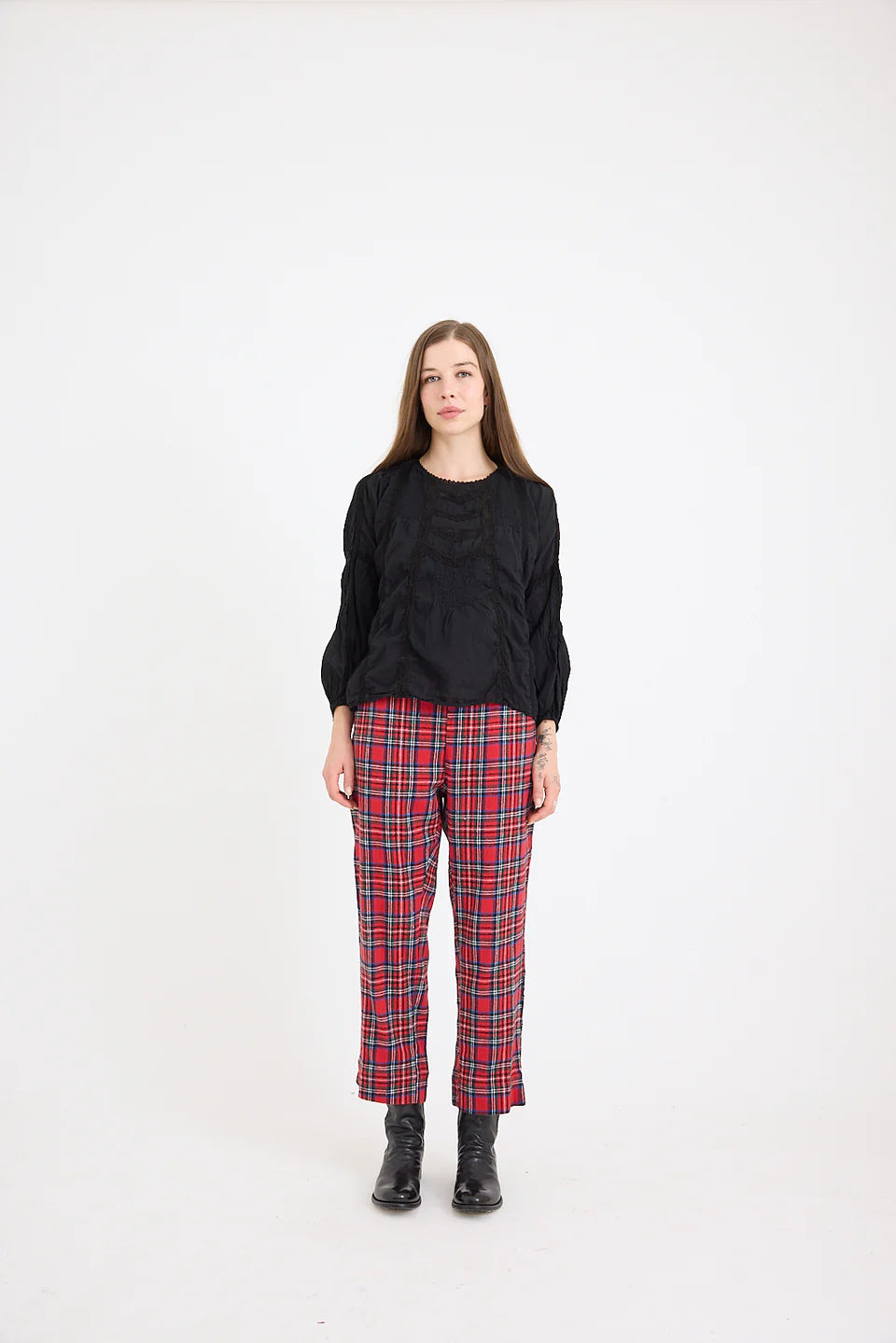 Lexi Capri Pant in Red Tartan Check