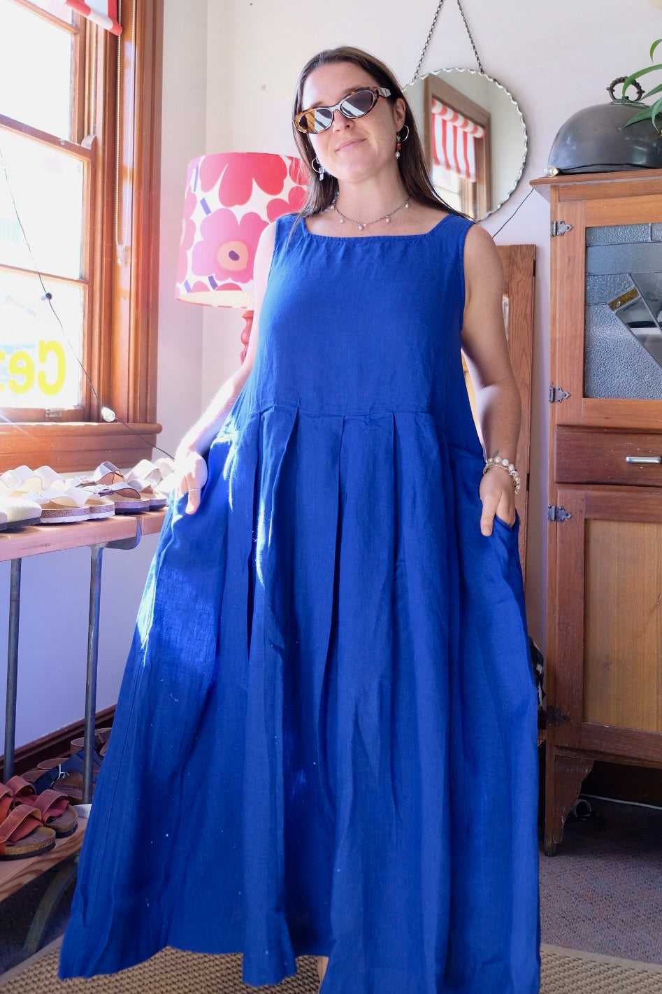 Binti Dress - Linen - Cobalt