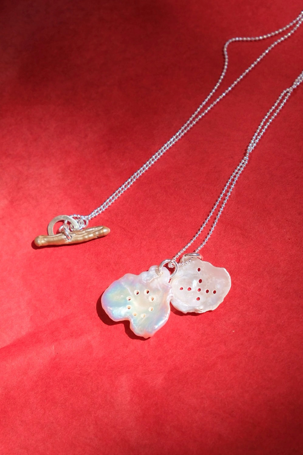 XO necklace sterling silver and keshi pearls