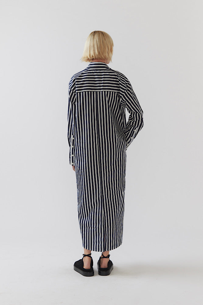 Demi Dress - Navy Stripe Poplin