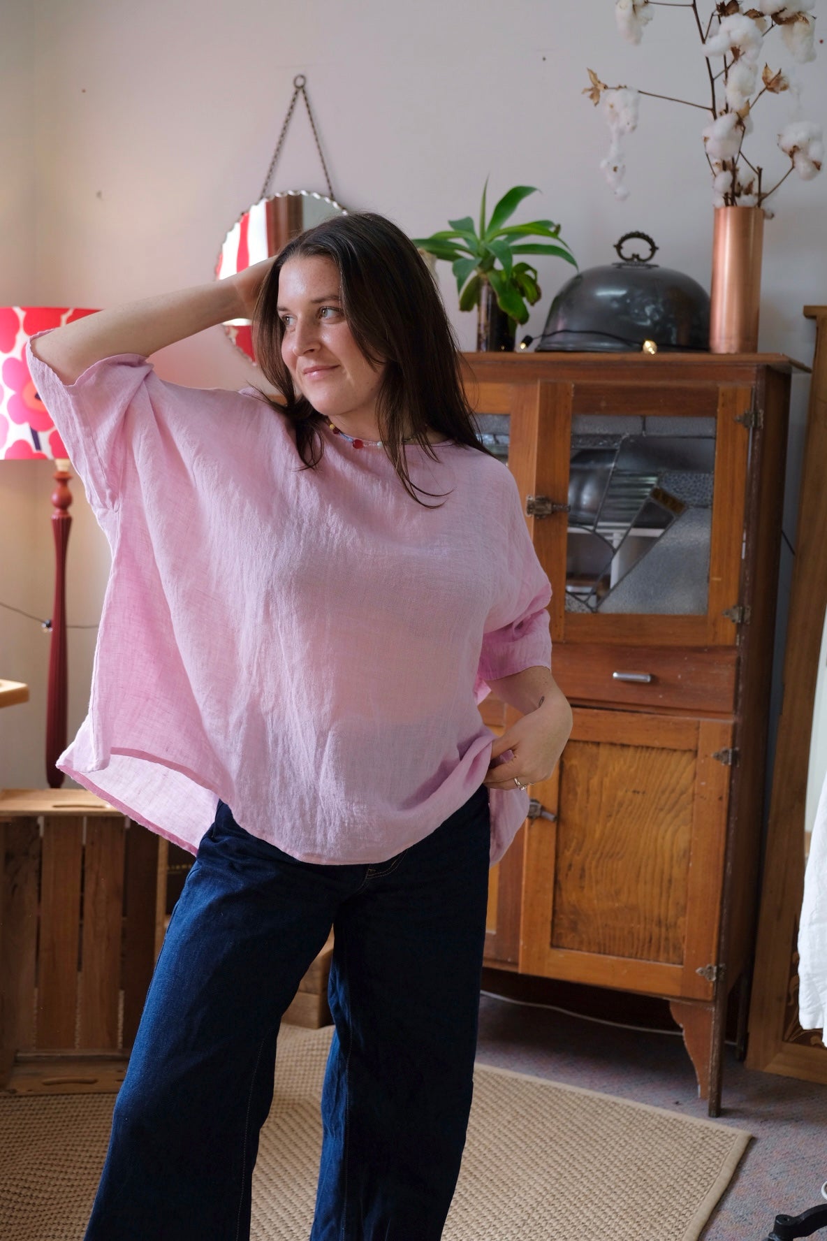 Clara Oversized Linen Gauze Tee - Waterlily