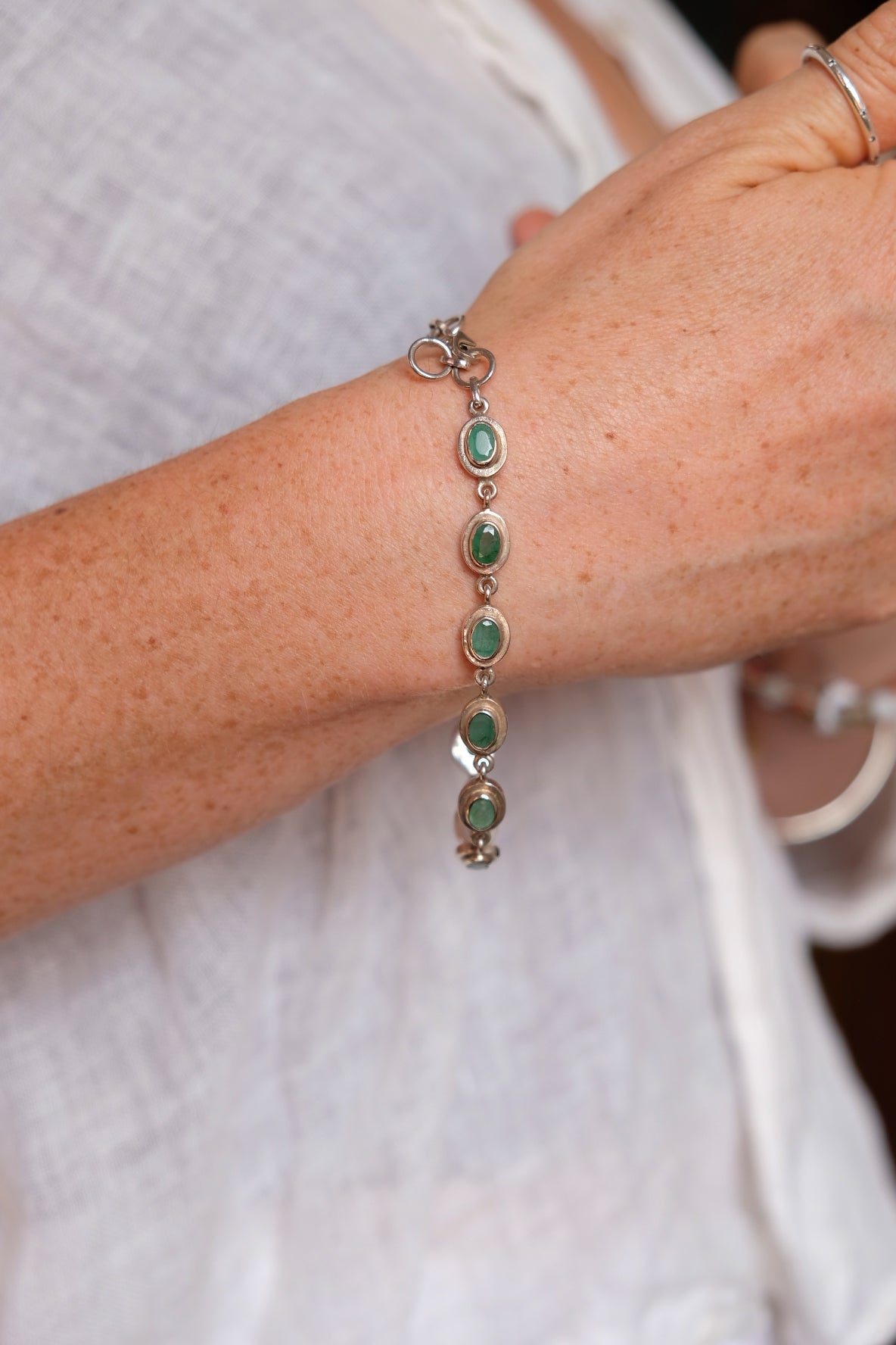 Emerald quartz and silver bracelet