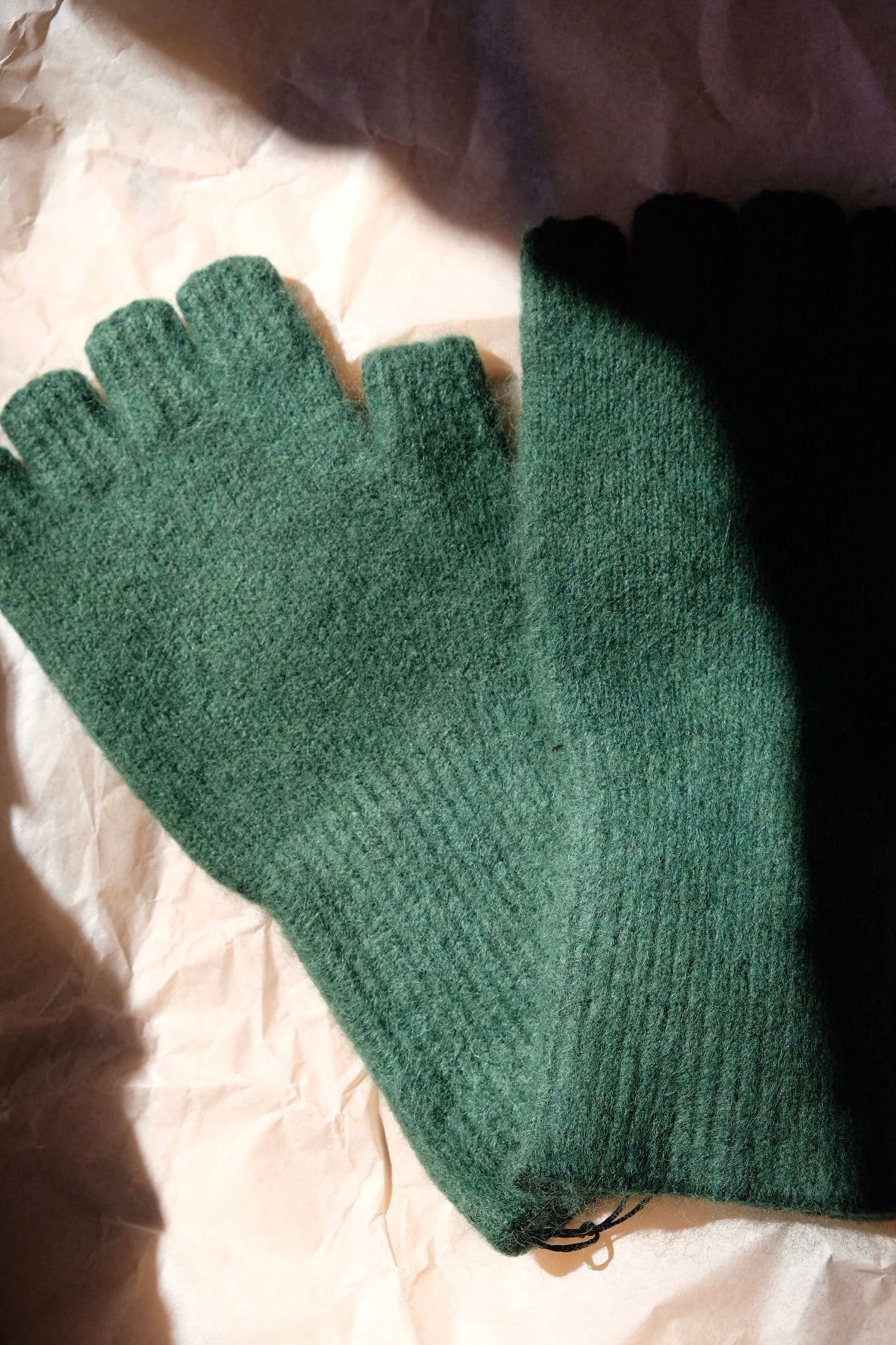 Angora/Lambswool Fingerless Gloves medium cuff - Forest Green