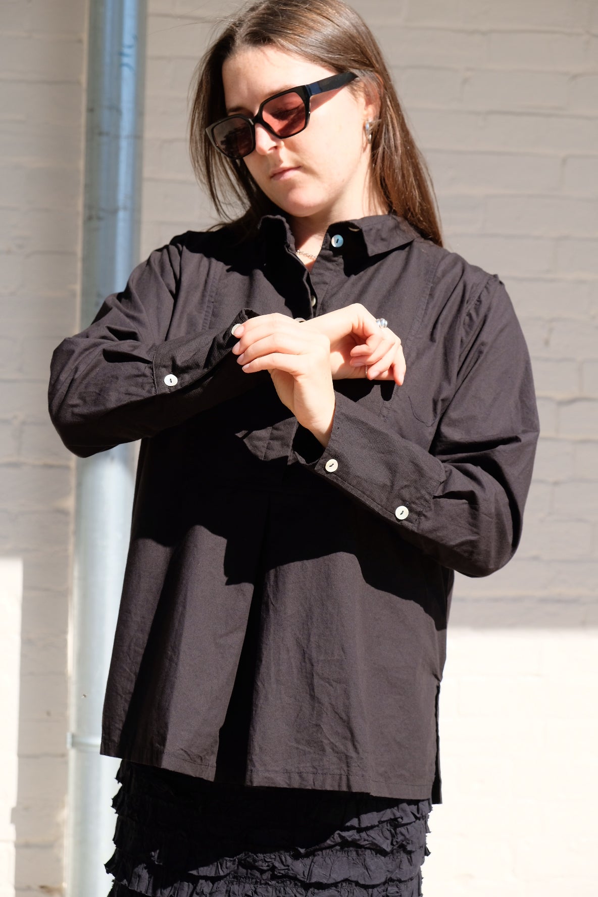 Winifred Shirt - Cotton Poplin - Black