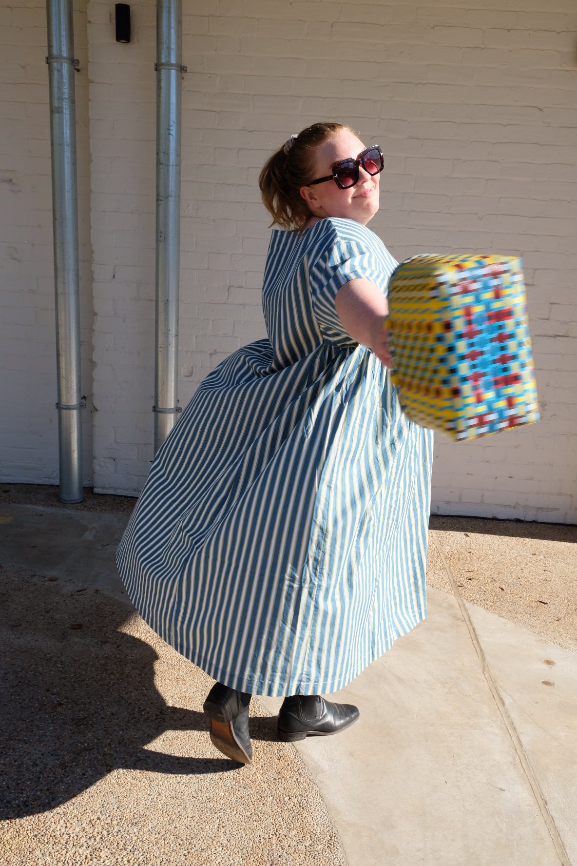 Holly Dress Cotton Poplin - Cool Stripe