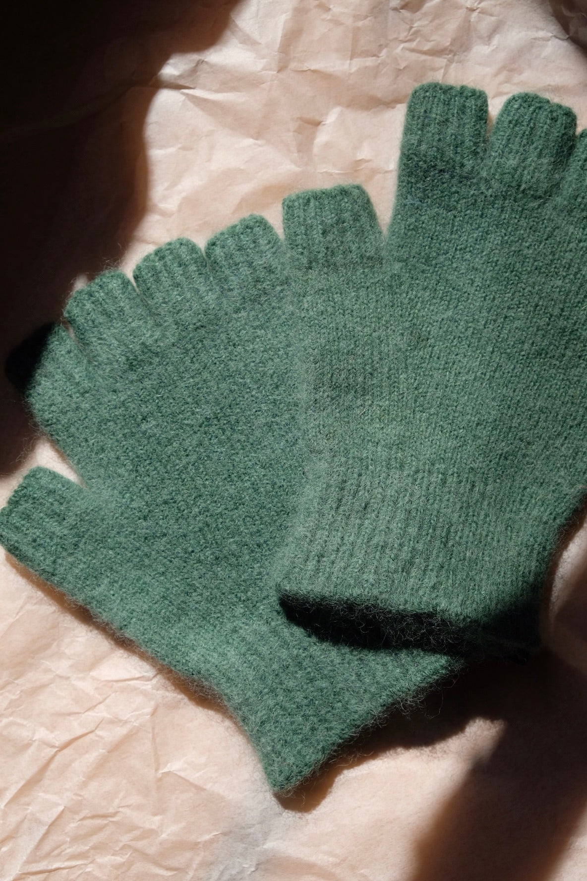 Angora/Lambswool Fingerless Gloves Small Cuff - Jade