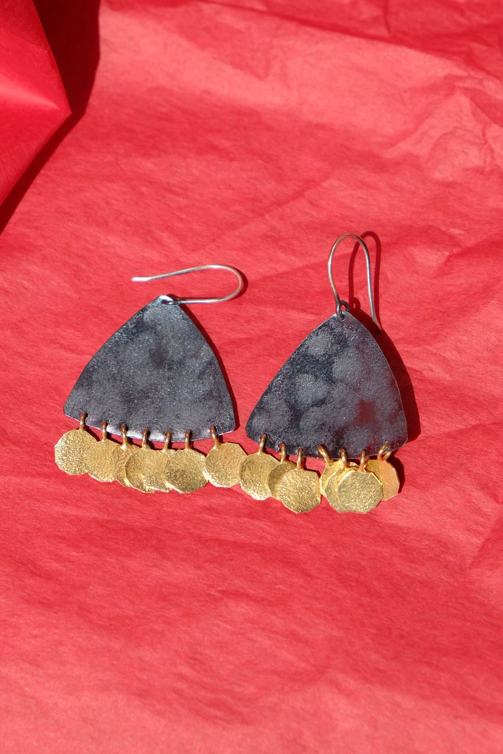 Biak earrings oxidised silver and gold