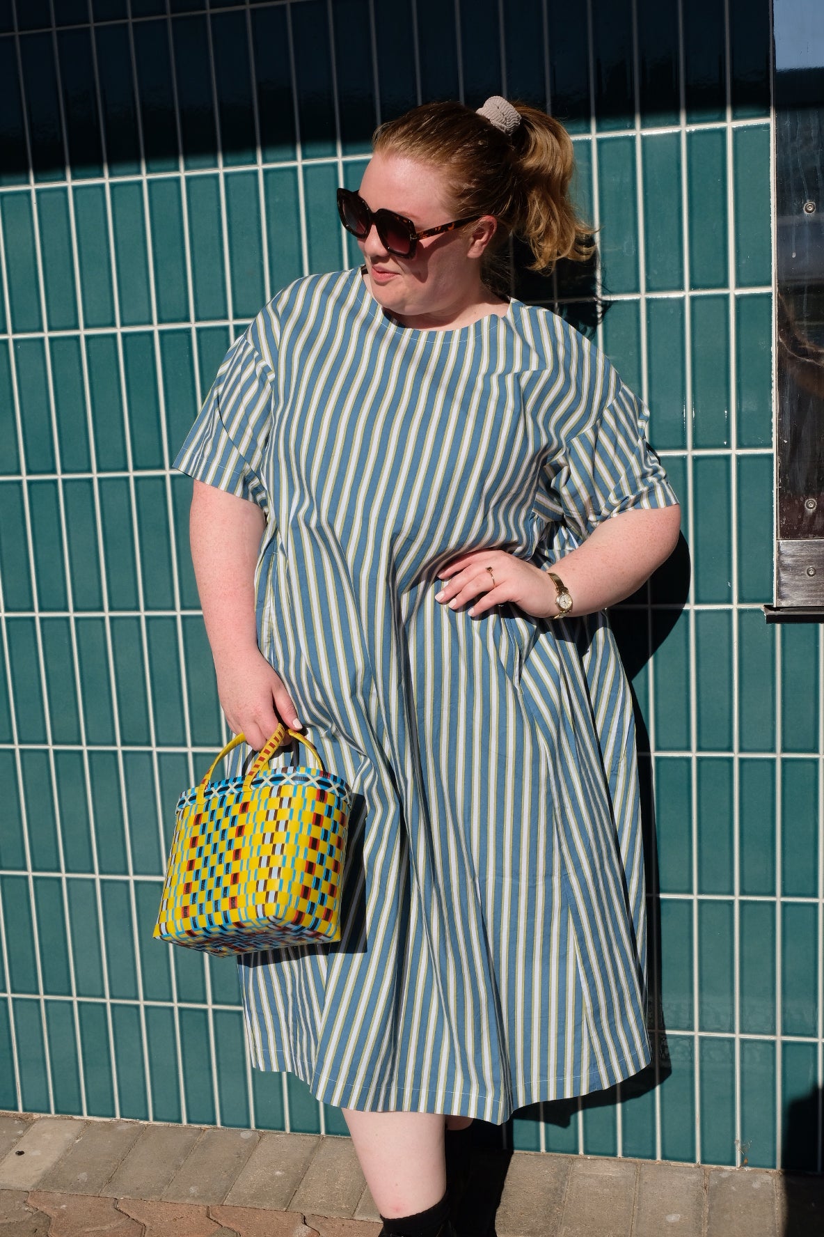 Holly Dress Cotton Poplin - Cool Stripe