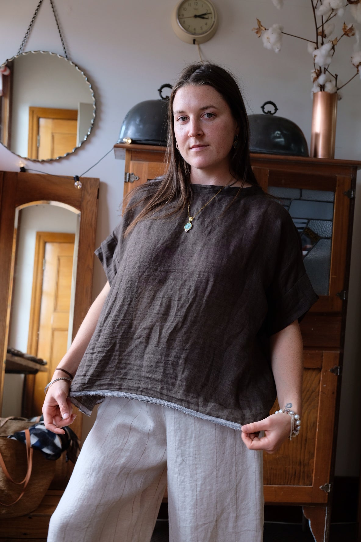 Gauze linen Tee - Khaki