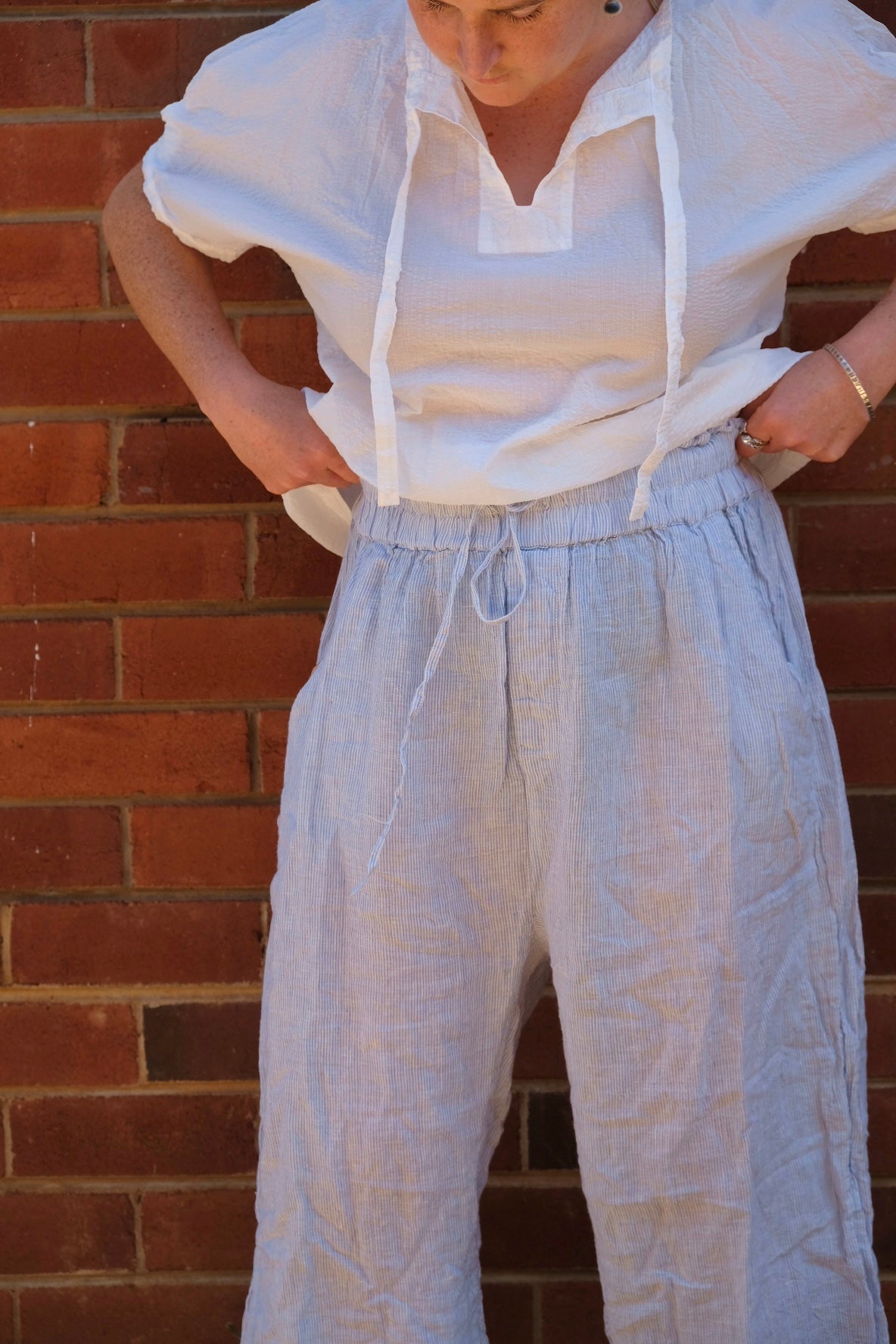 Remy Pants Linen - Blue Pin Stripe