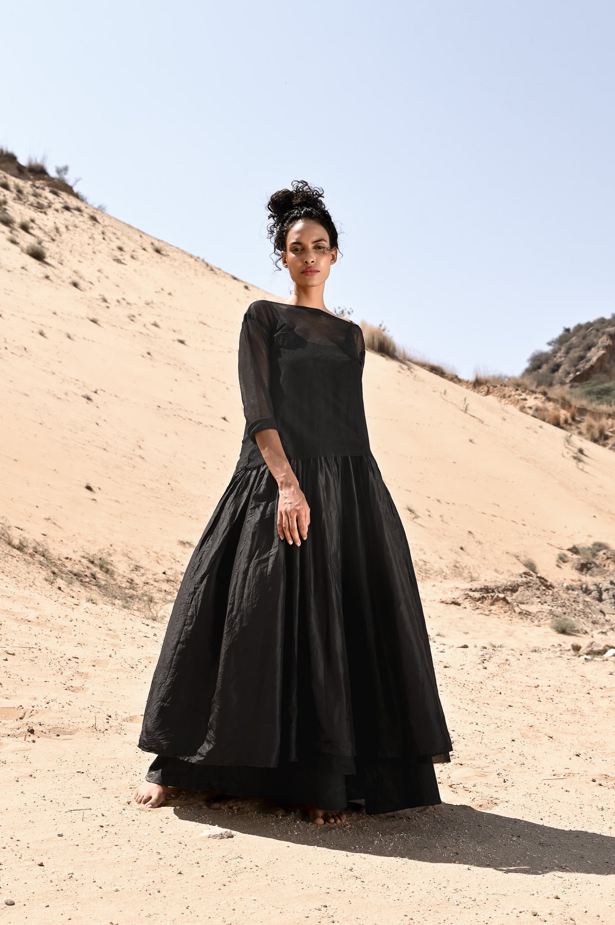 Amelie Tutu Slip Long Silk - Black