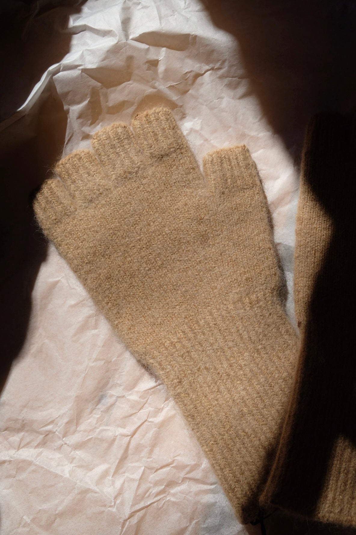 Angora/Lambswool Fingerless Gloves medium cuff - Beige