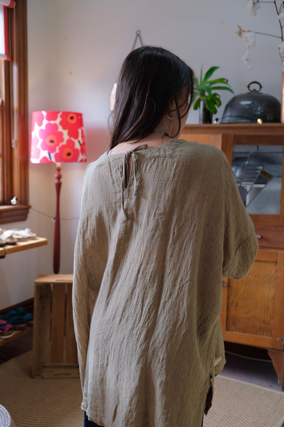 Isabelle Linen Gauze Square Neck Top - Clay