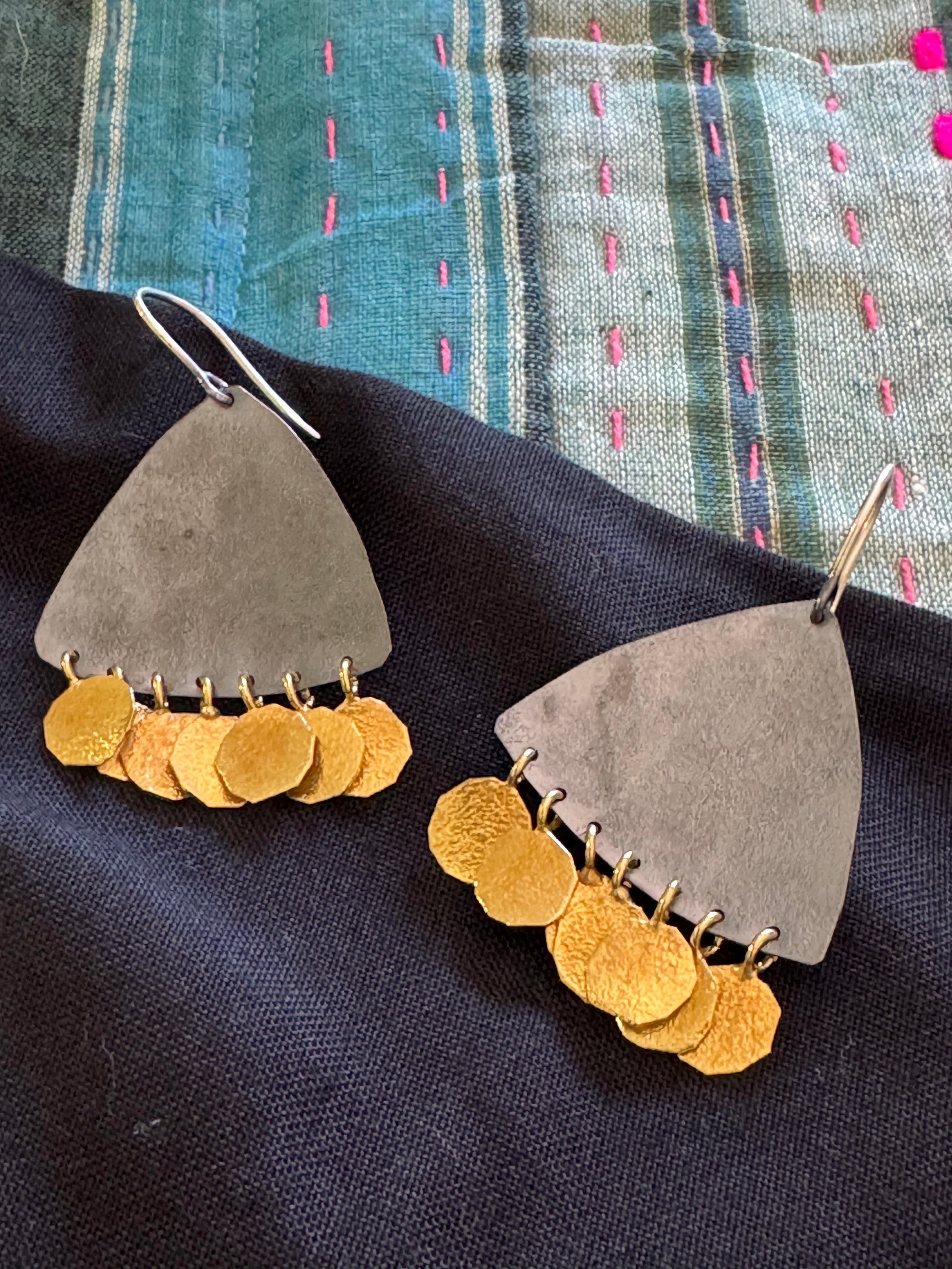 Biak earrings oxidised silver and gold