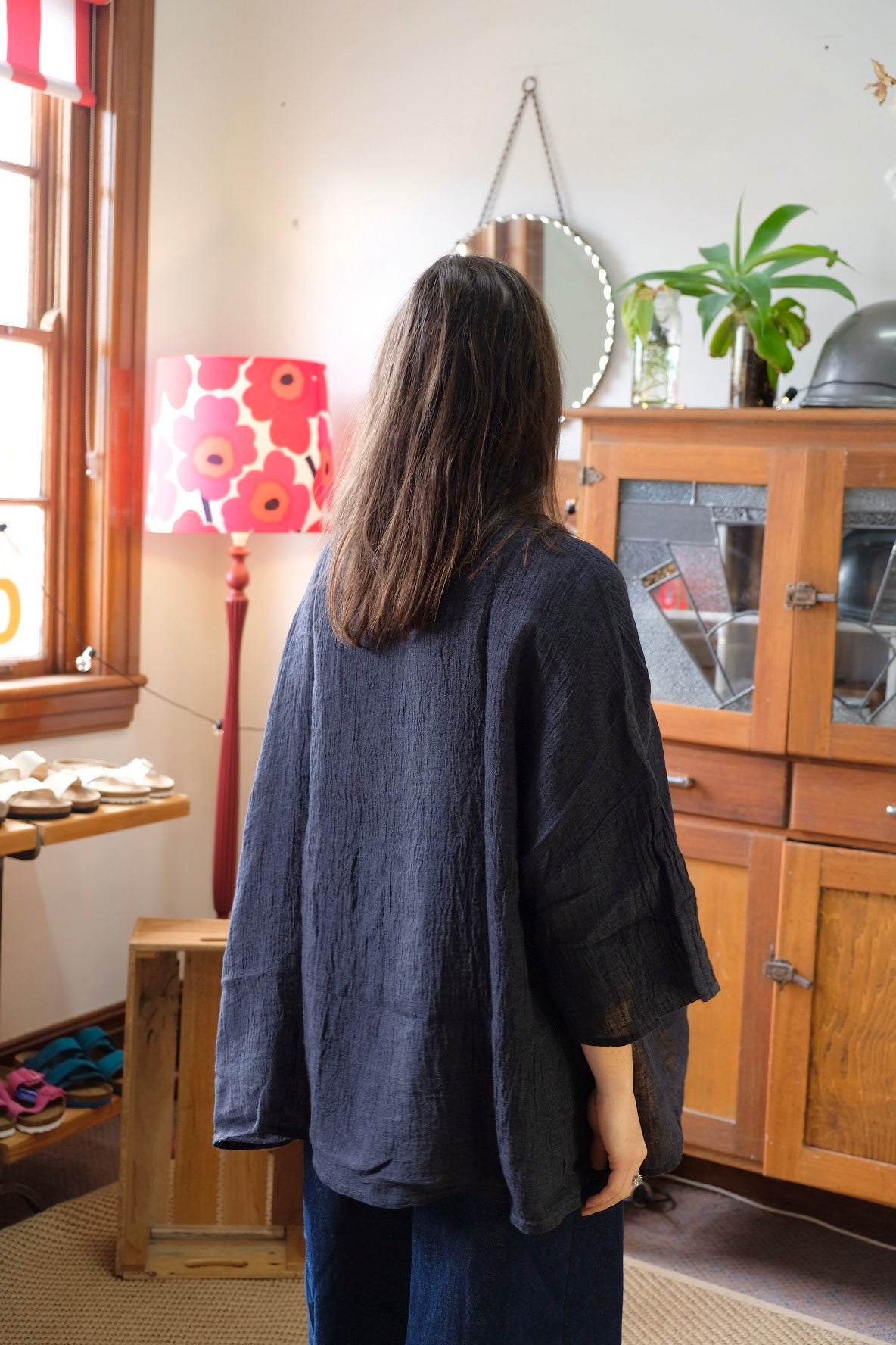 Clara Oversized Linen Gauze Tee - Blackwood