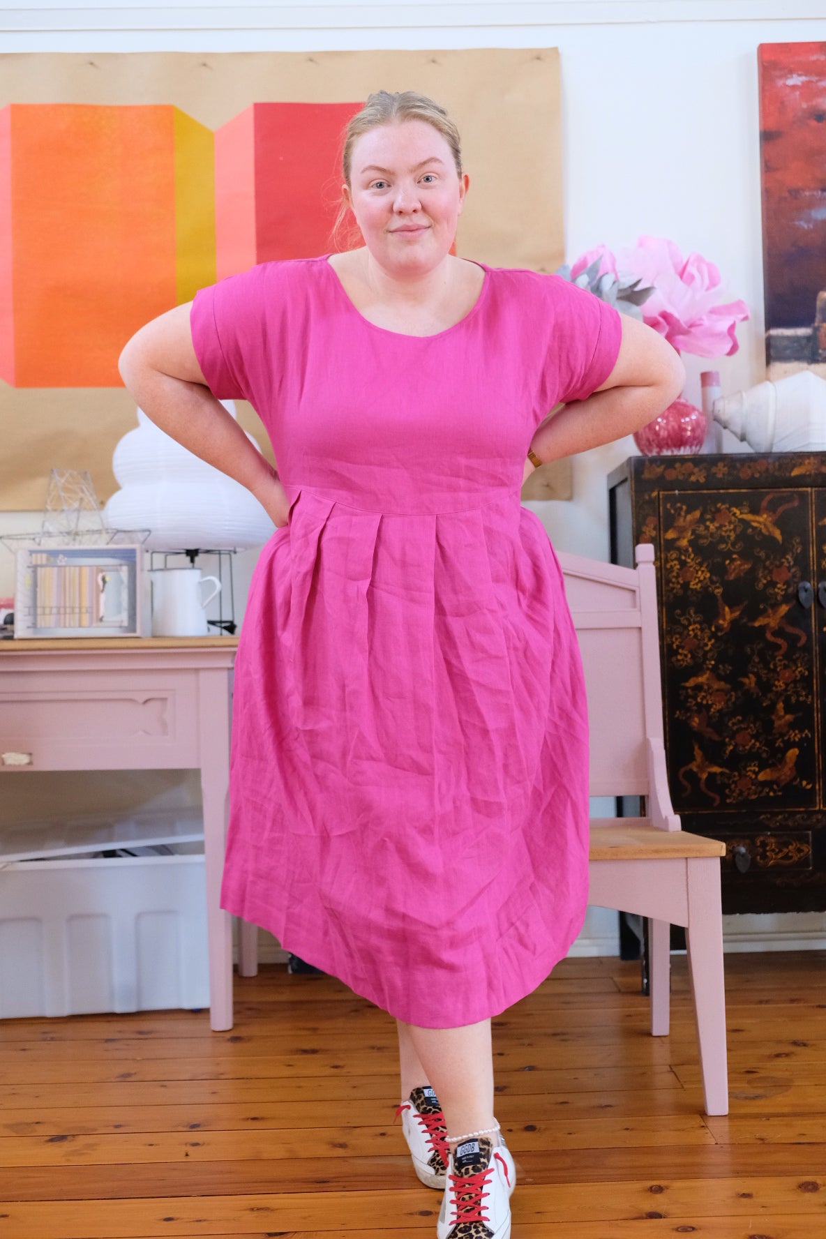 Sibella linen dress - Cerise