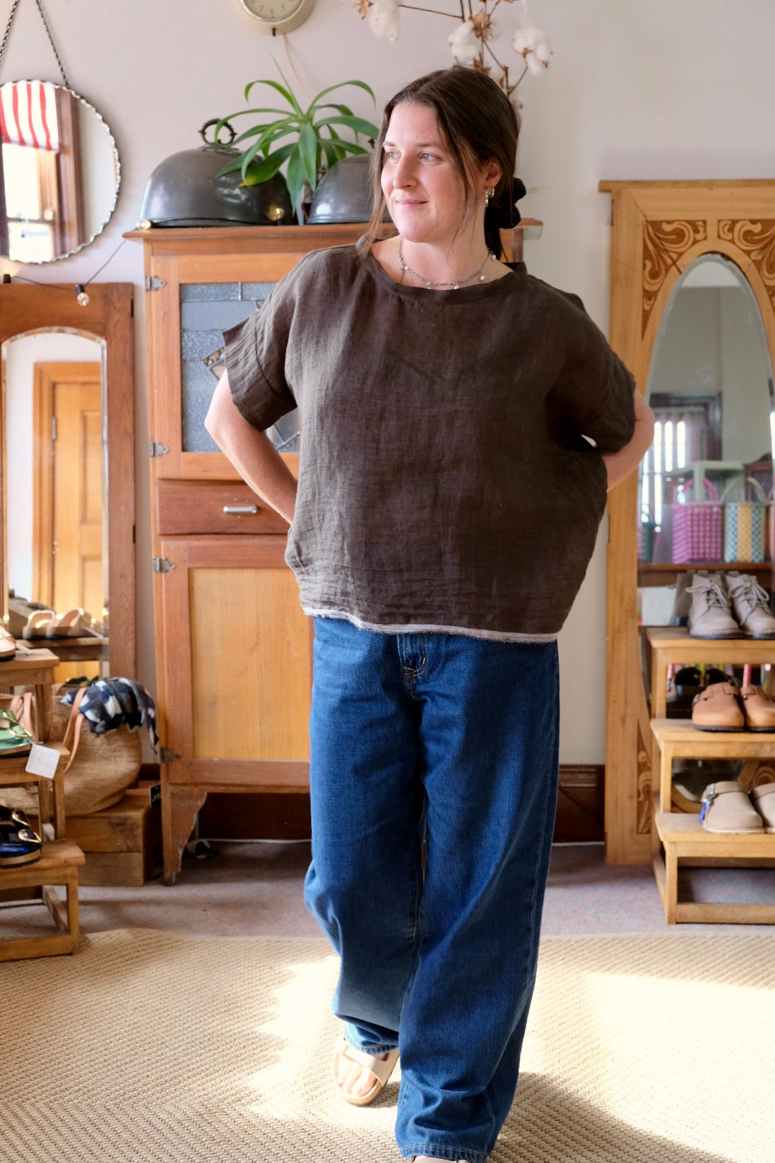 Gauze linen Tee - Khaki