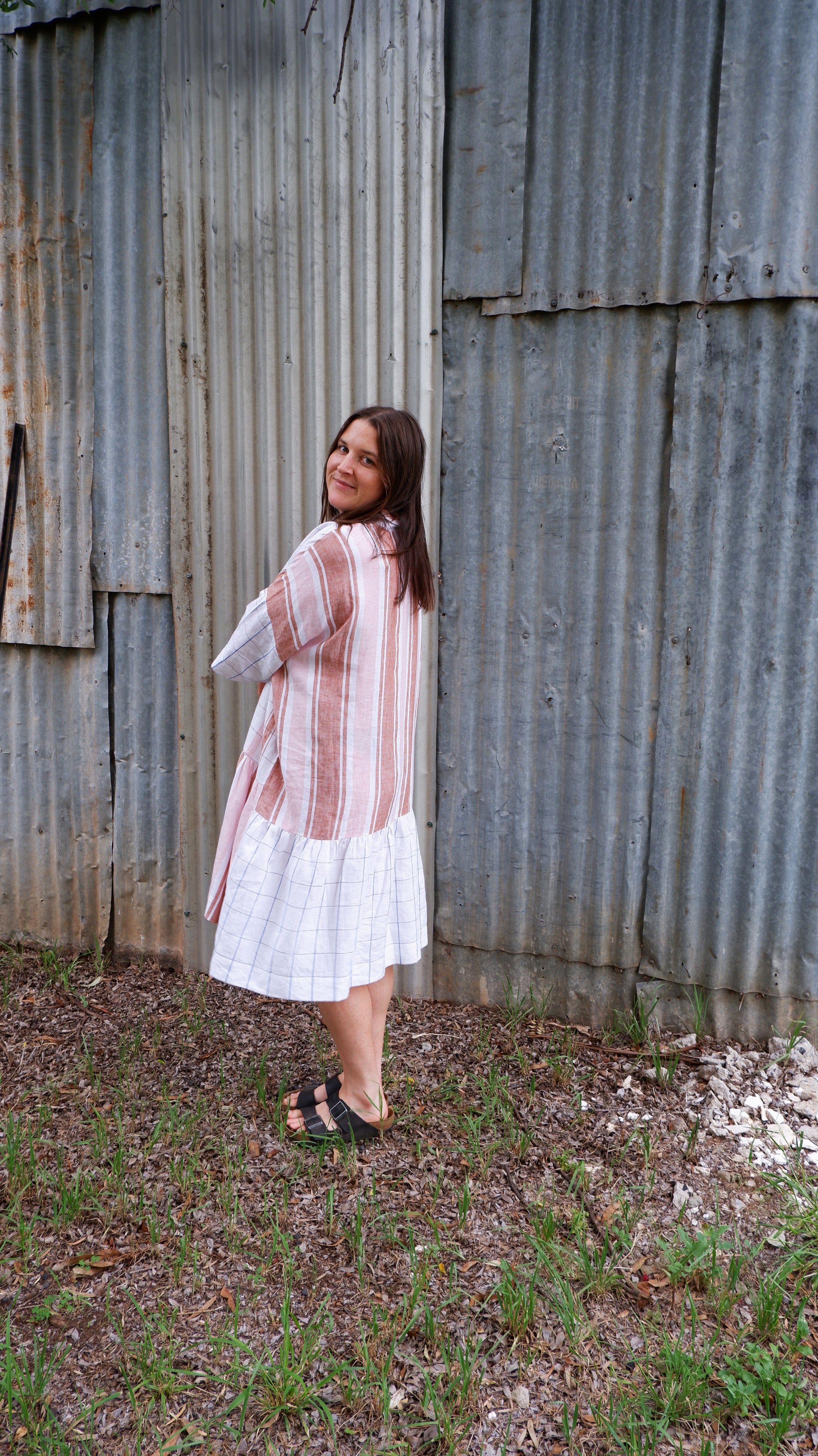 Biban Dress Stripe/Plaid - Bronze/Petal