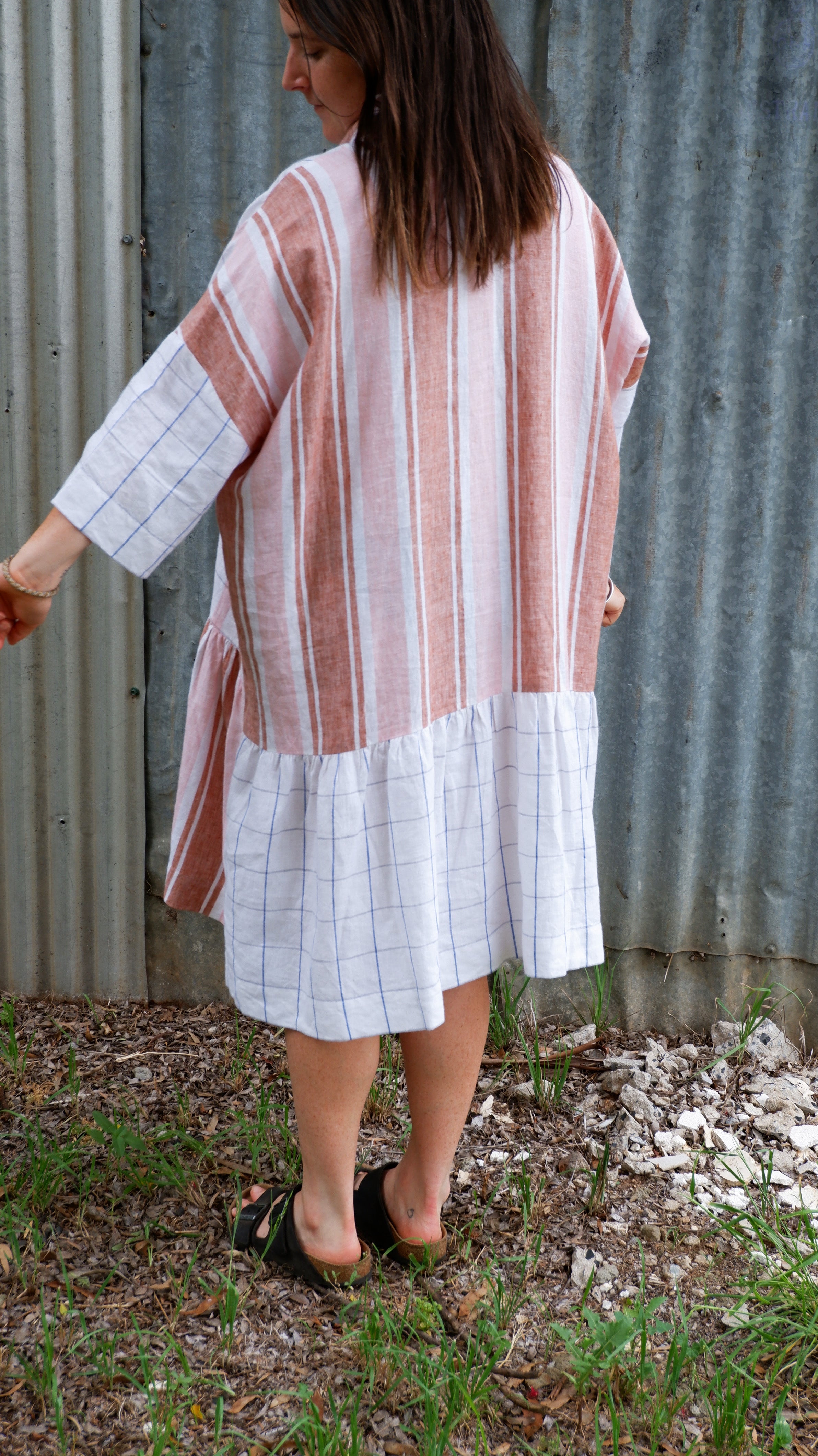 Biban Dress Stripe/Plaid - Bronze/Petal