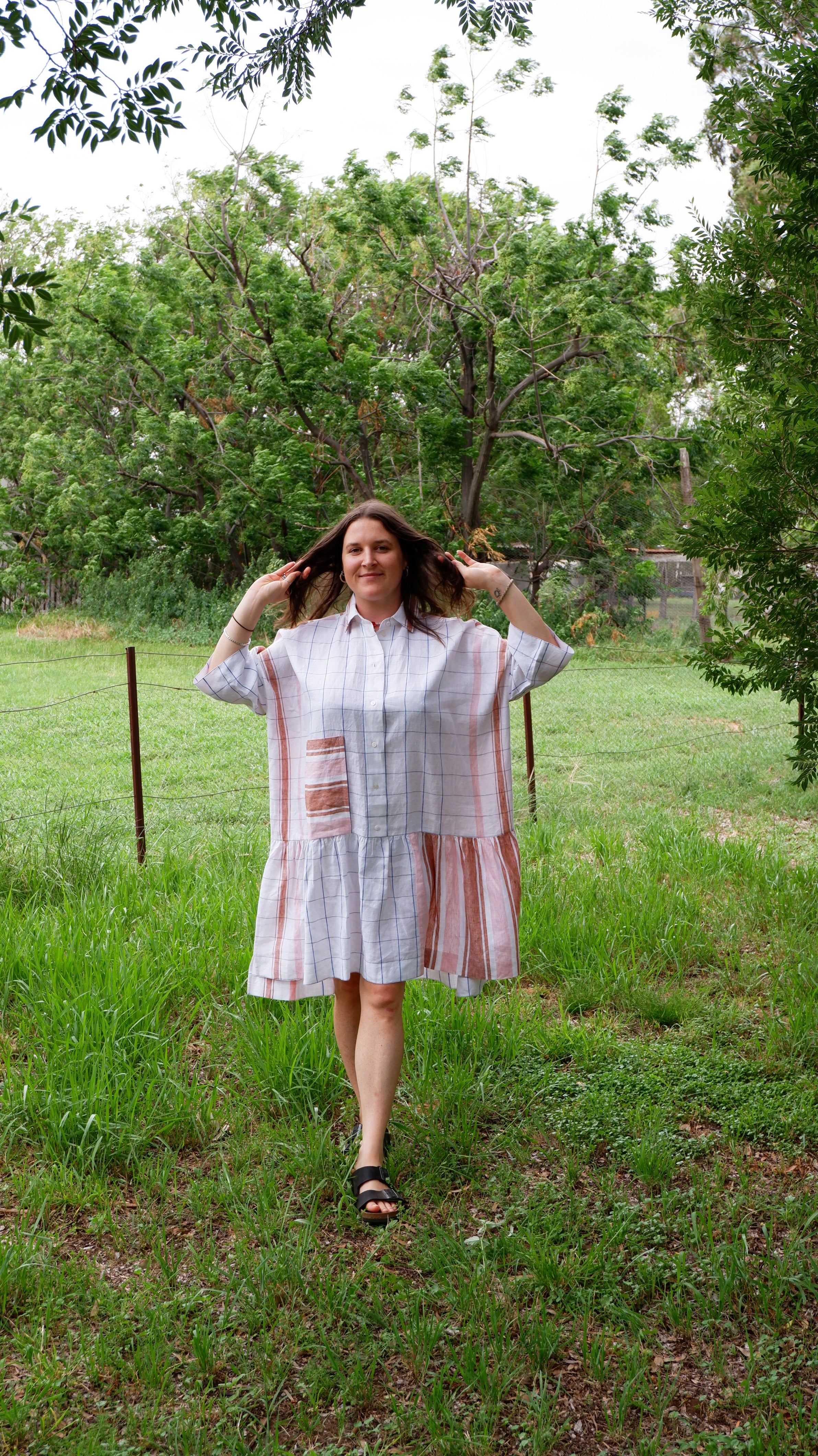 Biban Dress Stripe/Plaid - Bronze/Petal