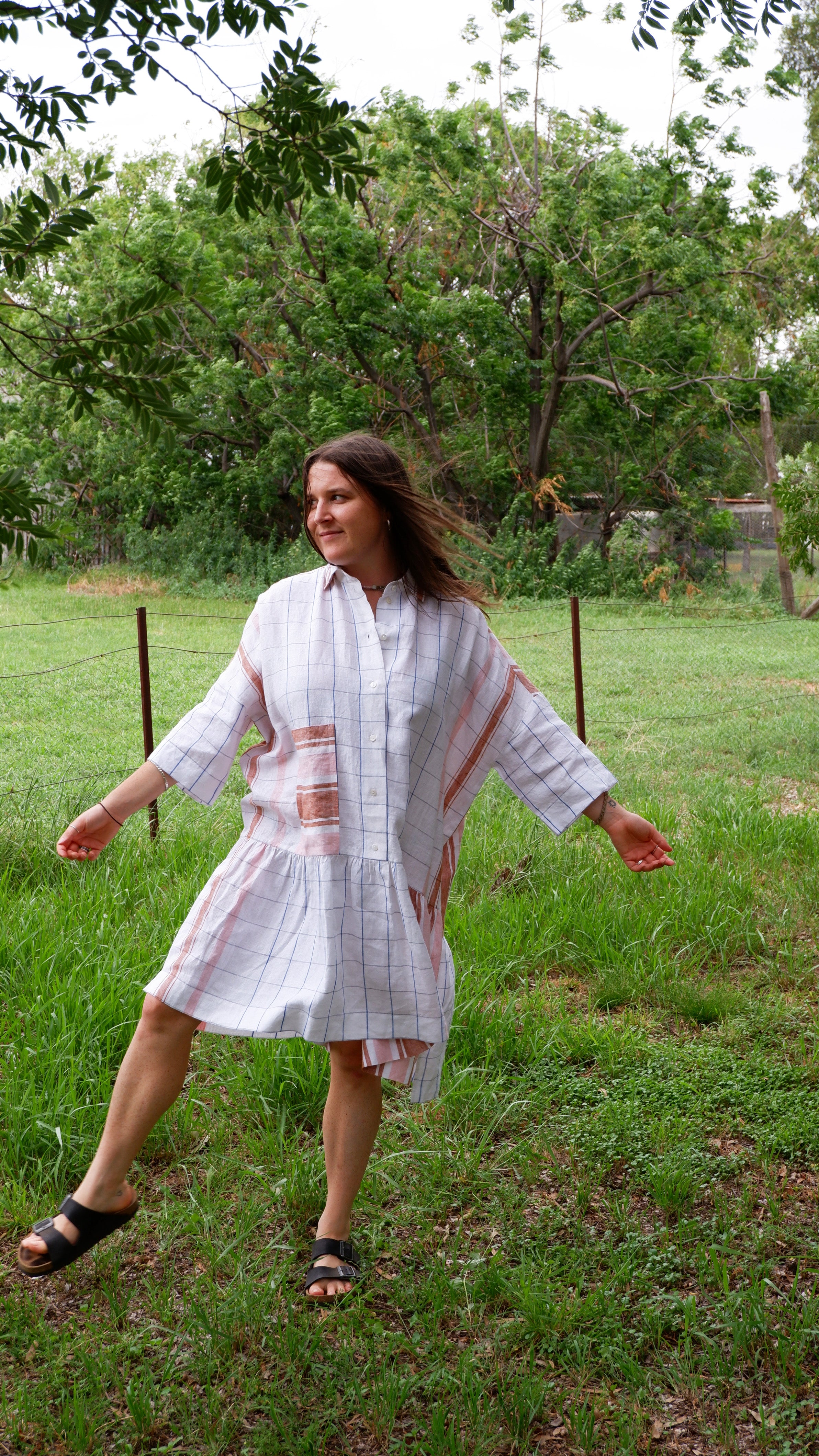 Biban Dress Stripe/Plaid - Bronze/Petal