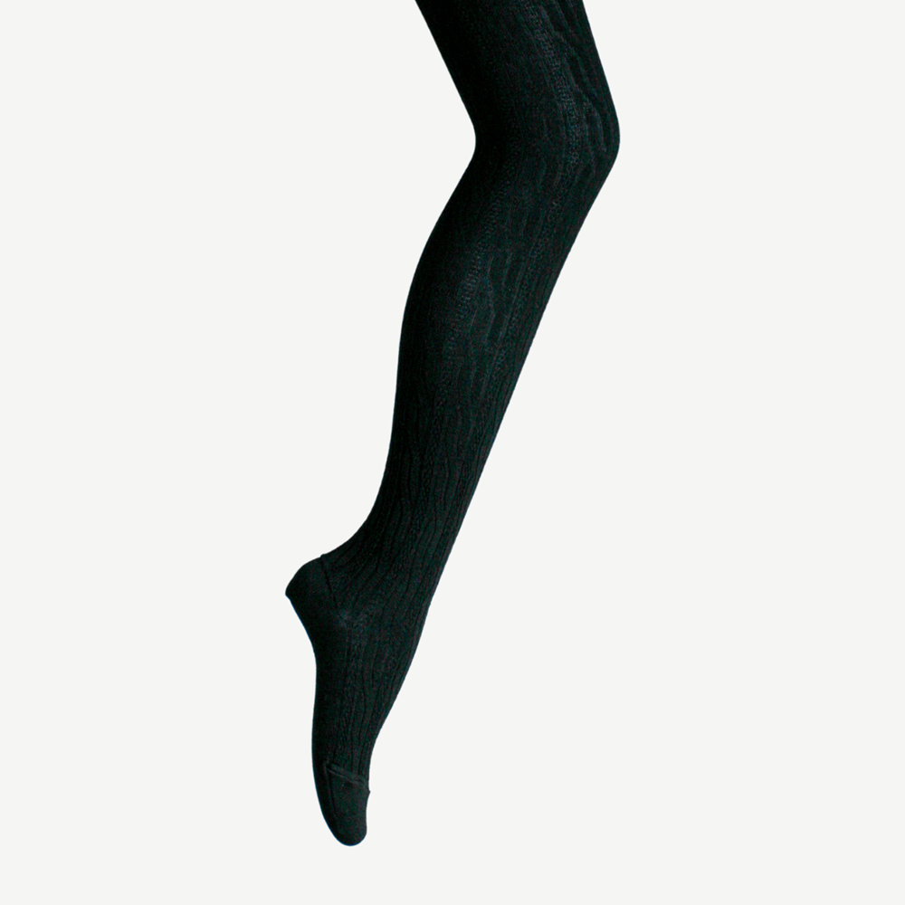 Merino Wool Cable Knit Tights - Black