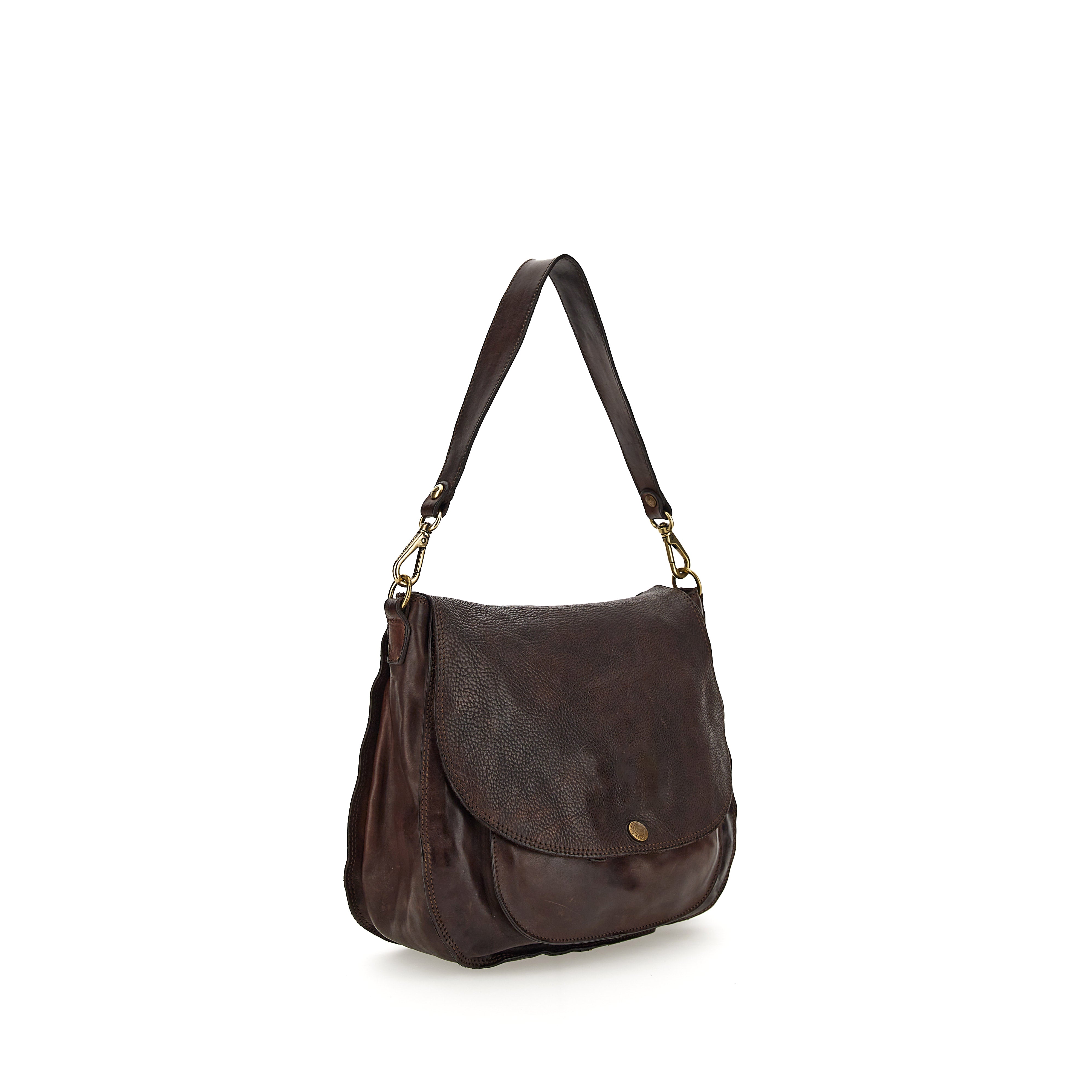 Front Flap Closure Shoulder/Crossbody Bag - Dark Brown
